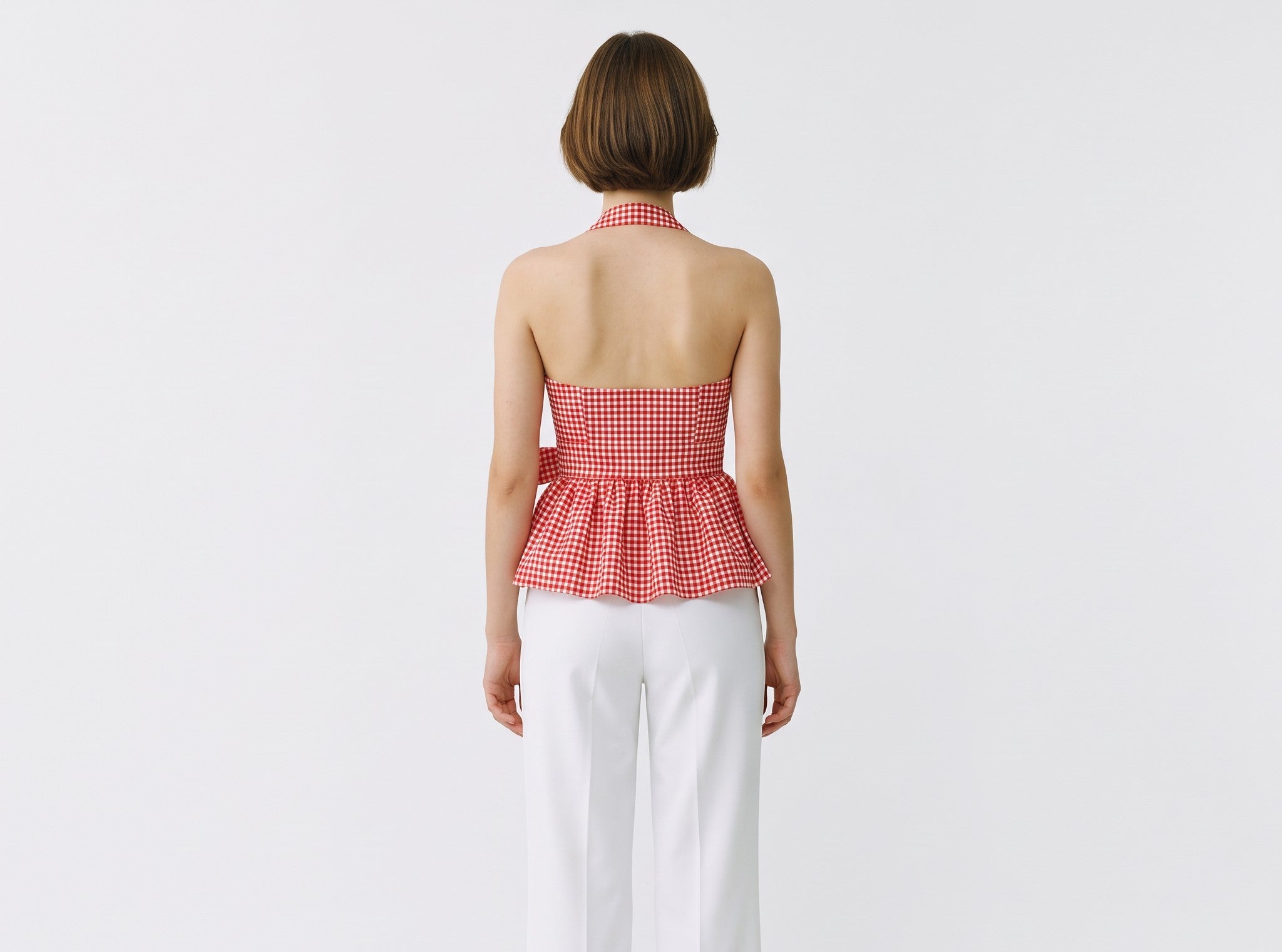 Gingham Halter Peplum Top