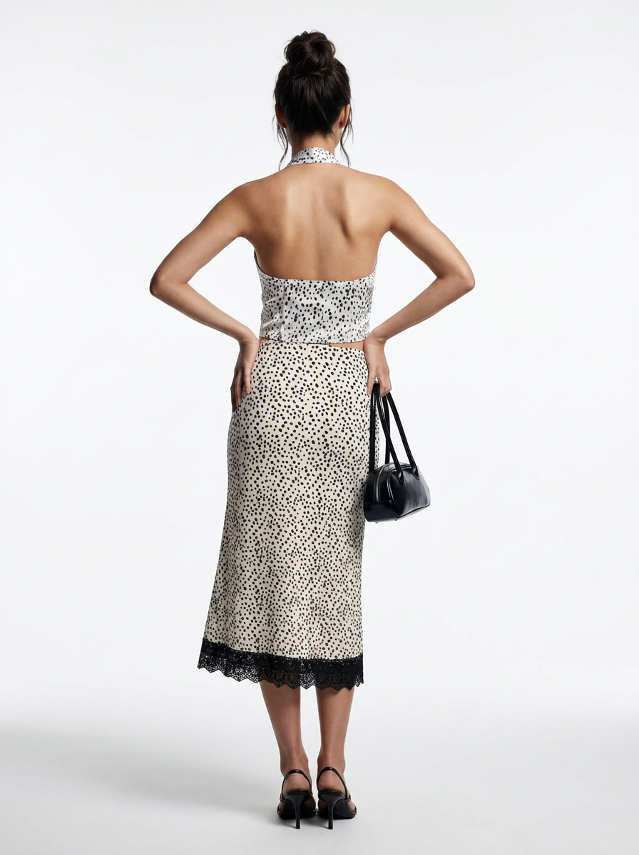 Halter Top and Lace-Trim Midi Skirt Set