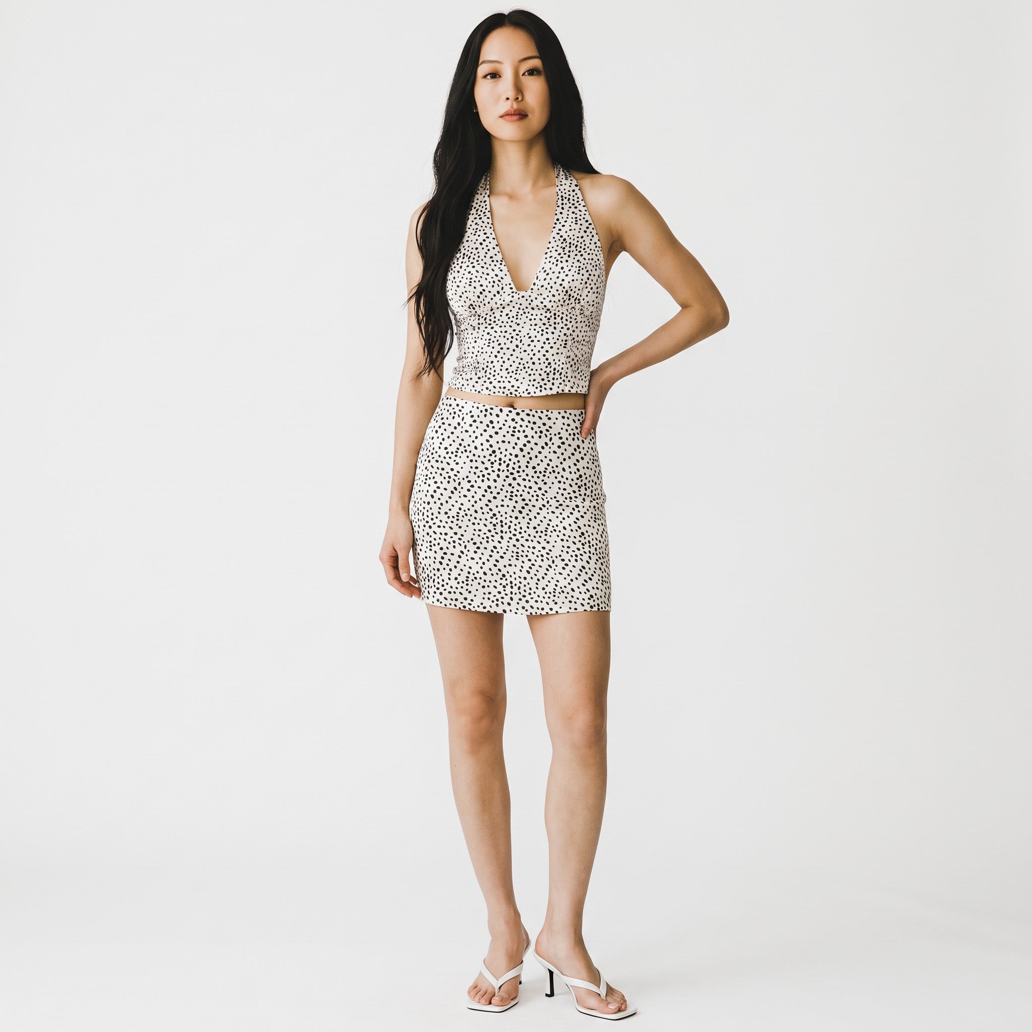 White & Black Spotted Mini Skirt
