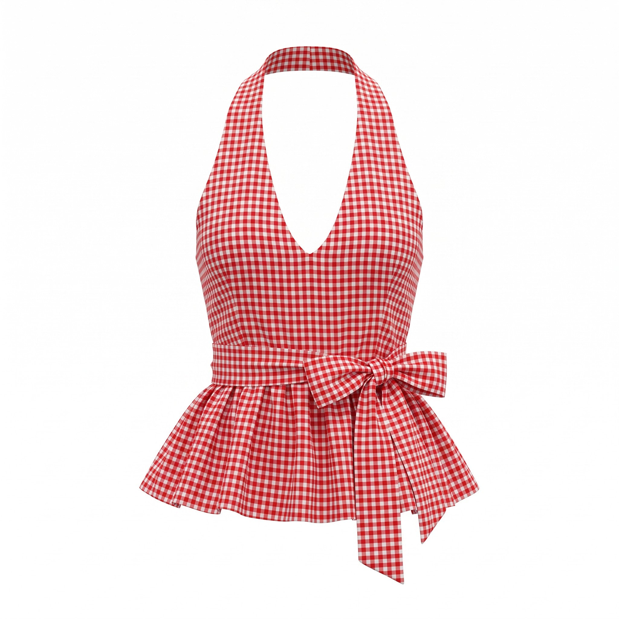 Gingham Halter Peplum Top
