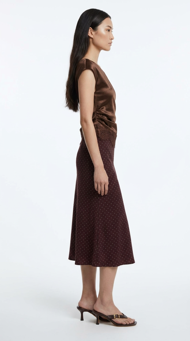 Burgundy Flared Midi Skirt