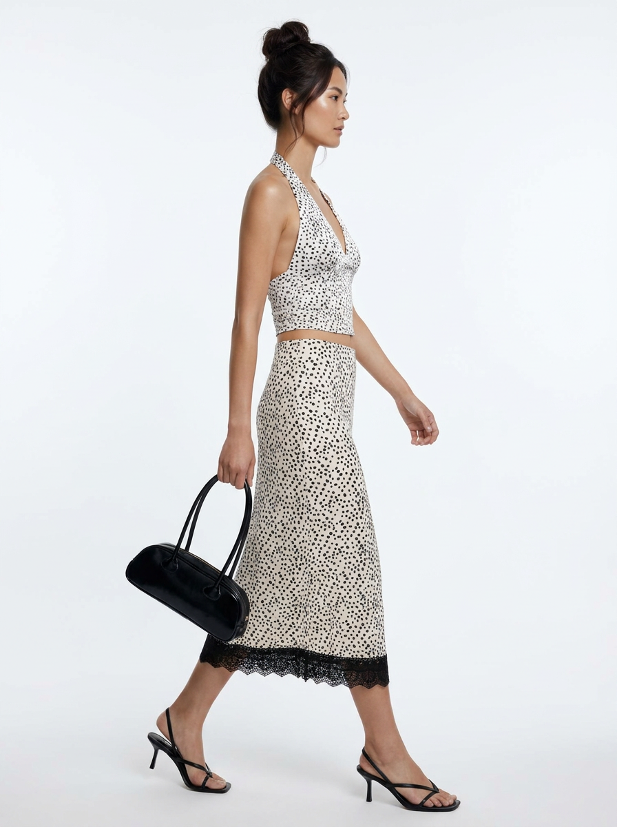 Halter Top and Lace-Trim Midi Skirt Set