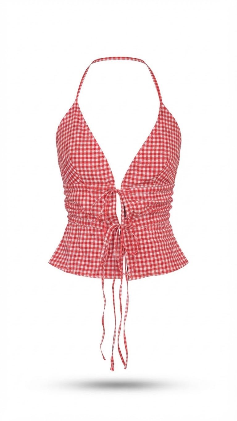 Ruched Tie-Front Halter Top