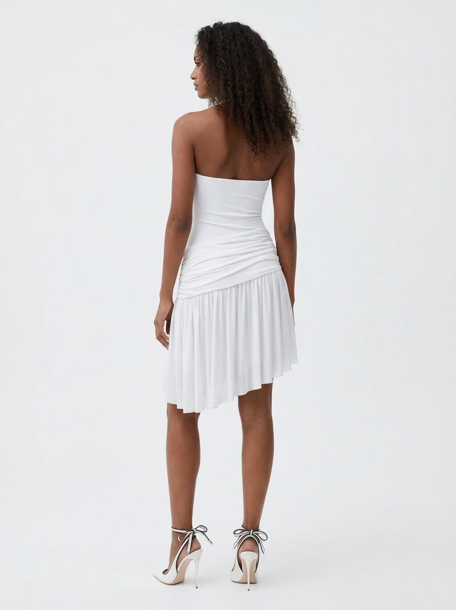 Ruched Asymmetric Mini Dress