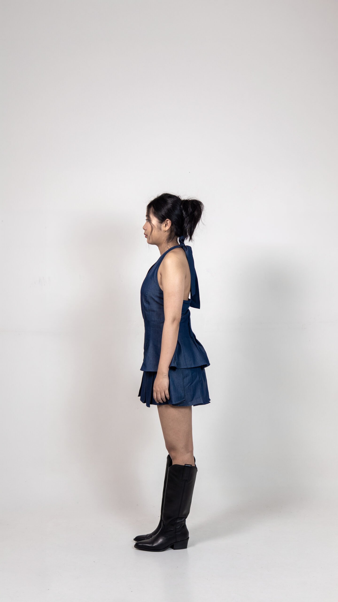 Denim Halter Top & Pleated Skirt