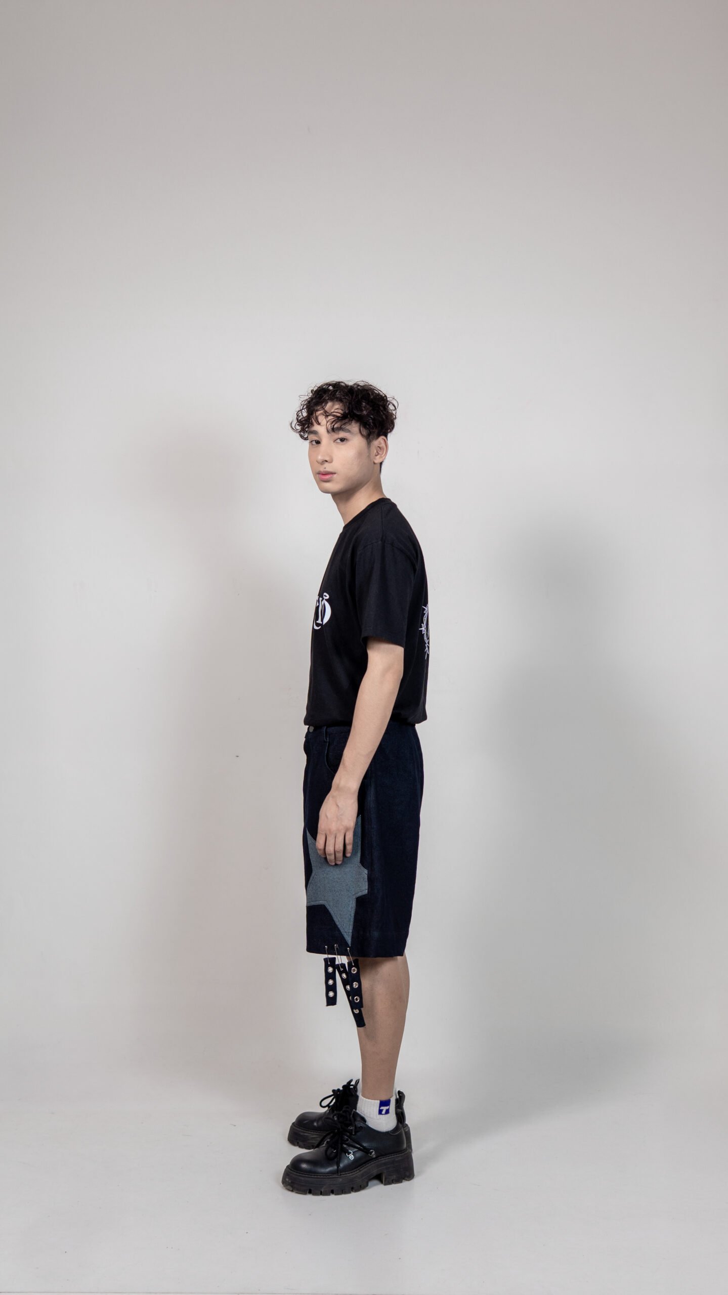 Black Denim Star Patch Shorts