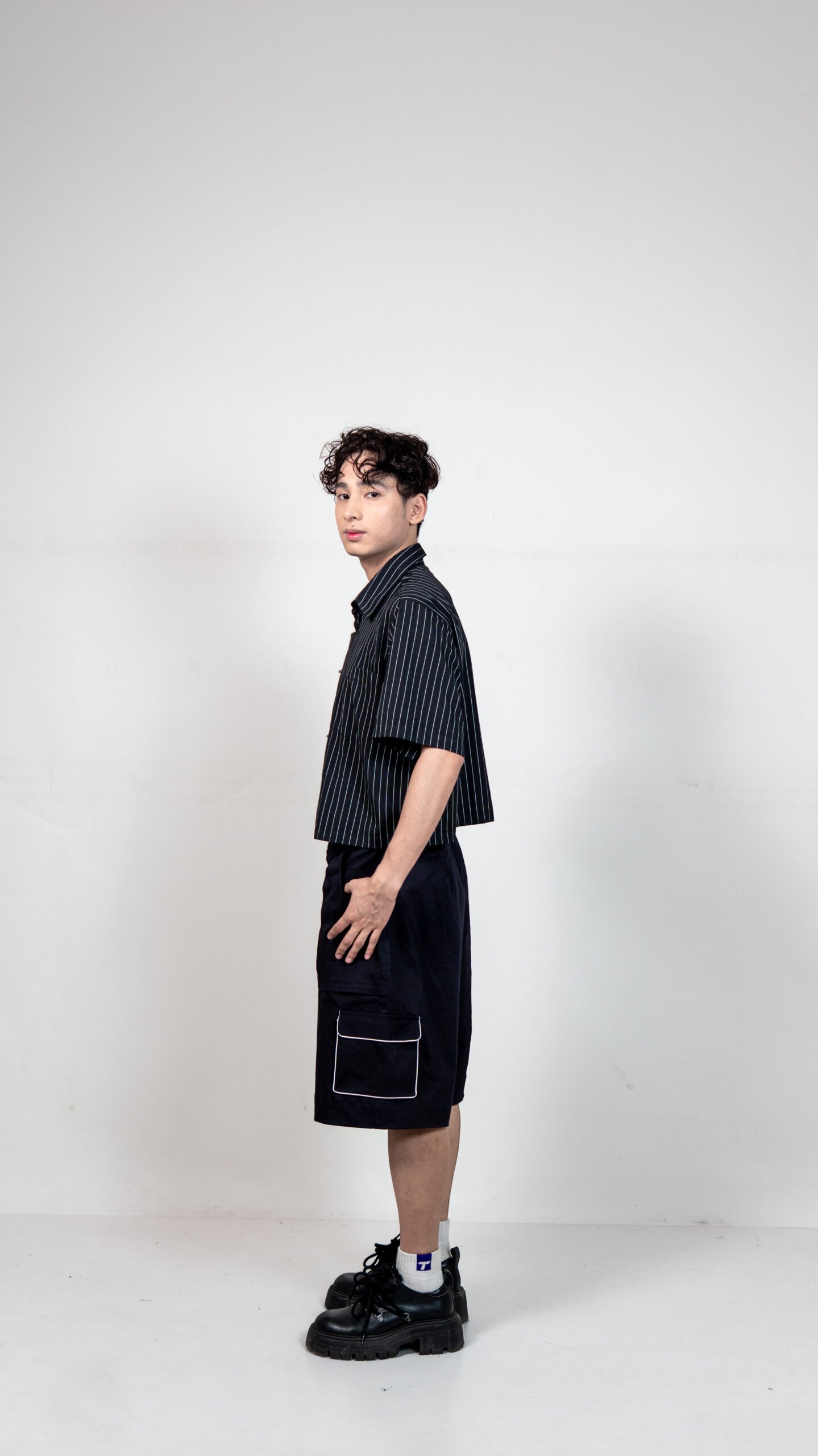 Black Pinstripe Buckle Shirt