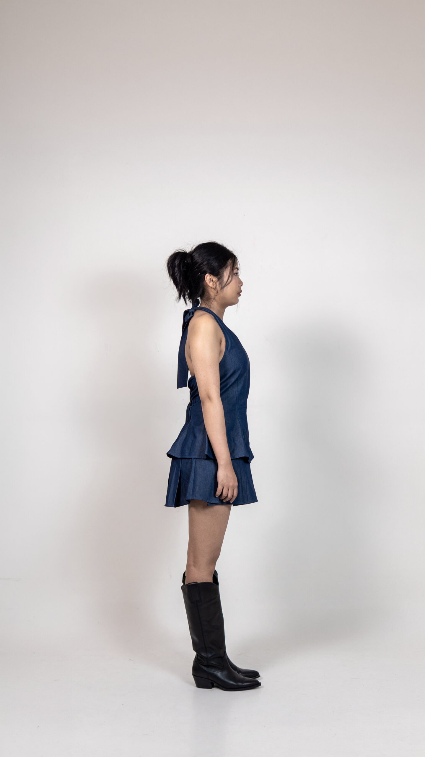 Denim Halter Top & Pleated Skirt