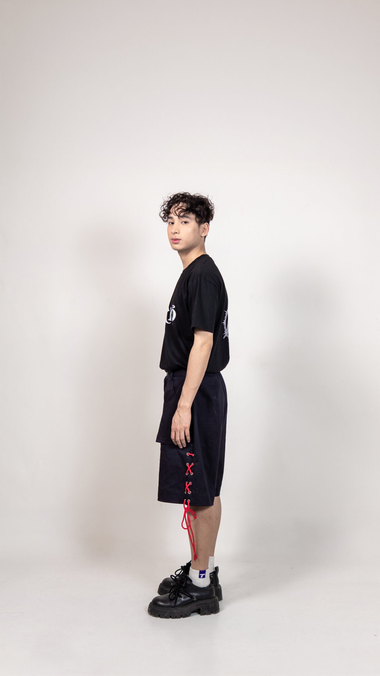 Black Lace-Up Detail Shorts