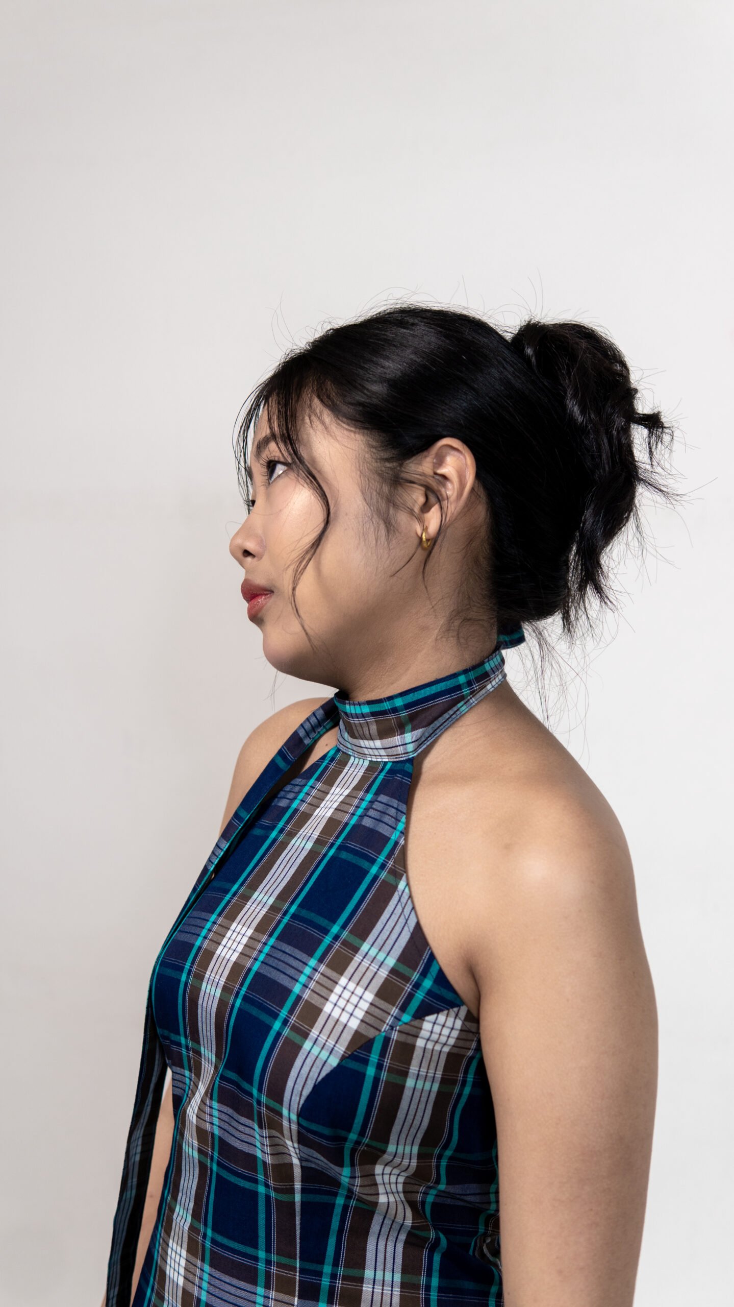 Blue Plaid Halter Dress