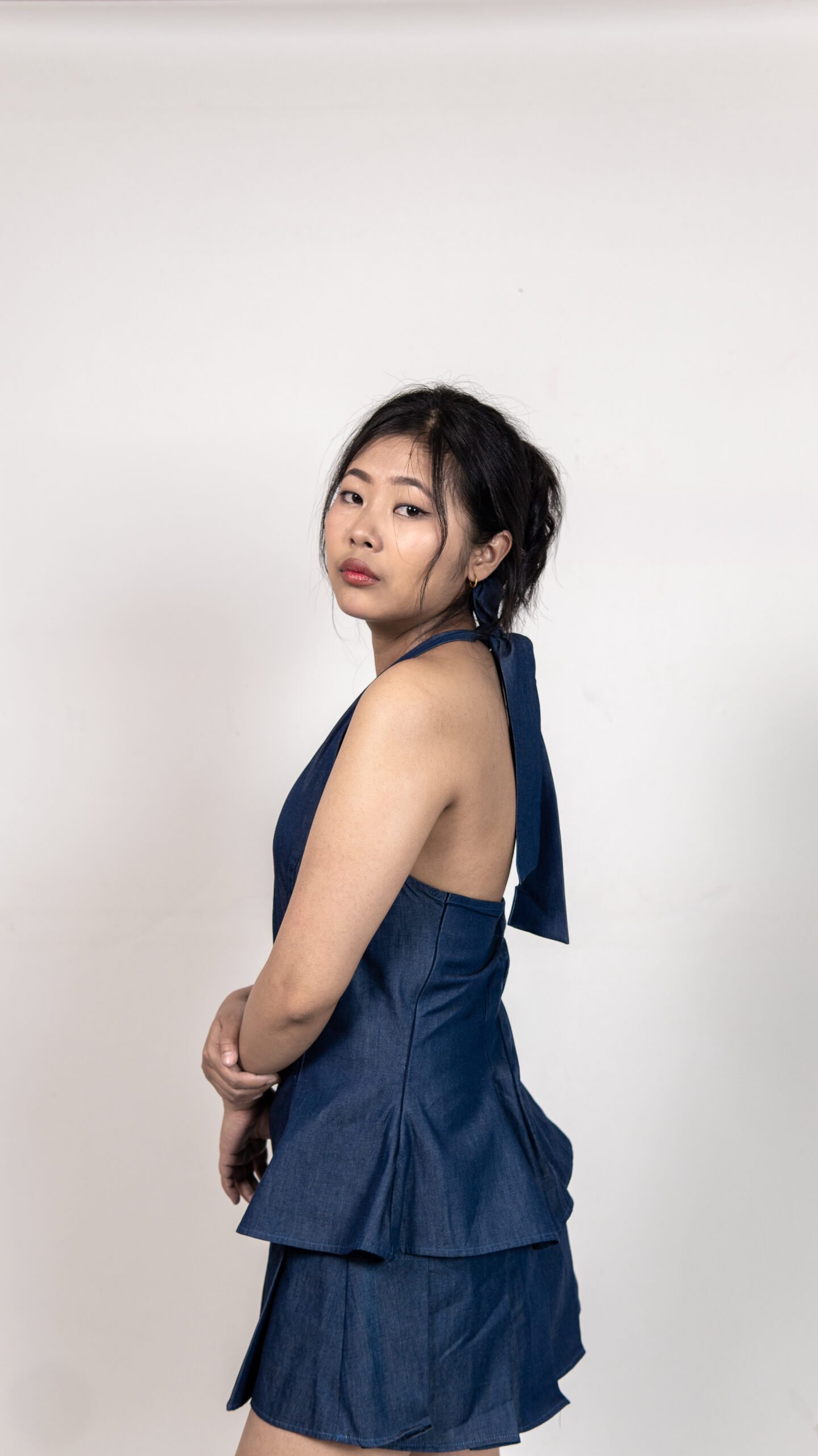 Denim Halter Top & Pleated Skirt