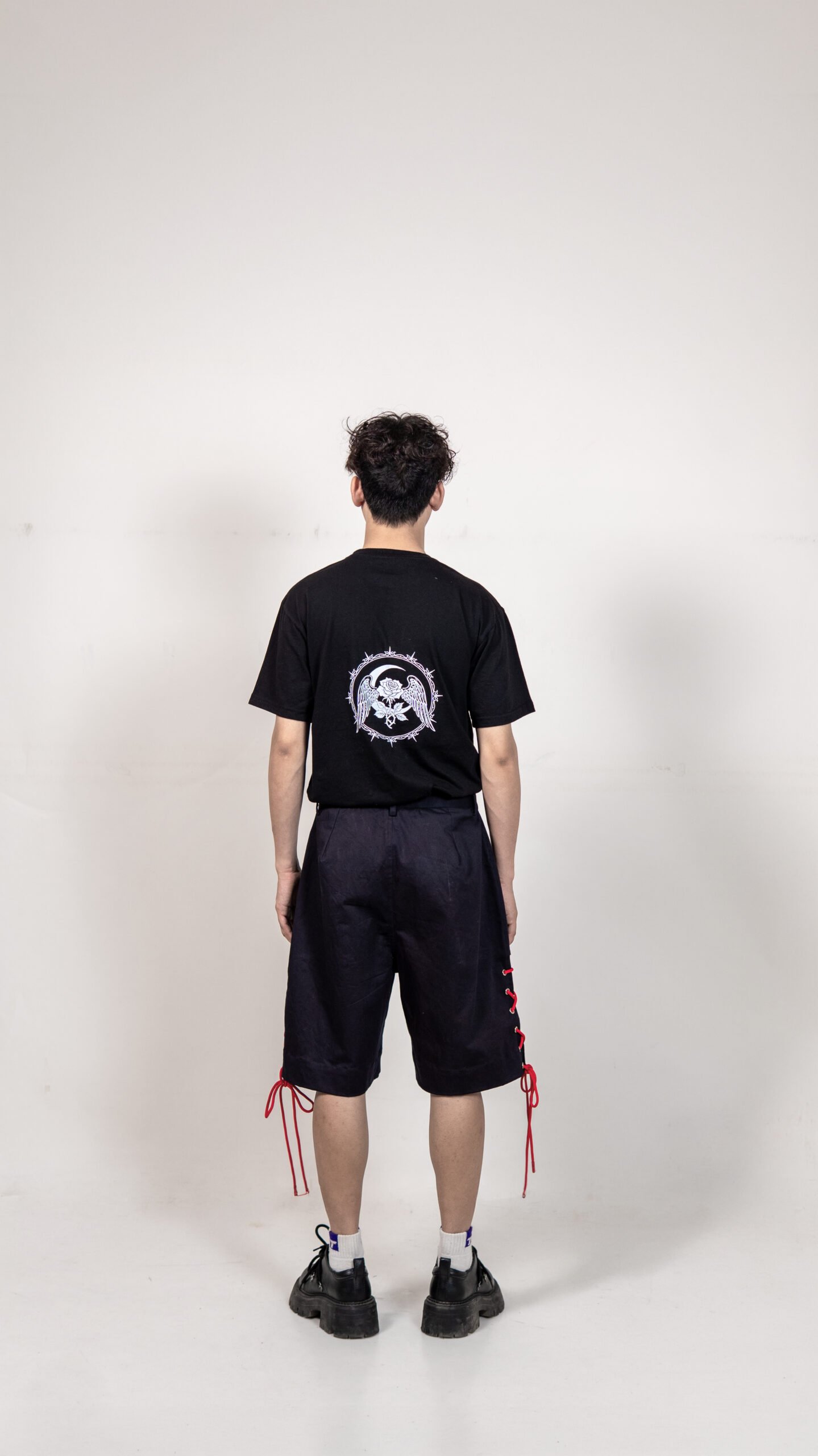 Black Lace-Up Detail Shorts