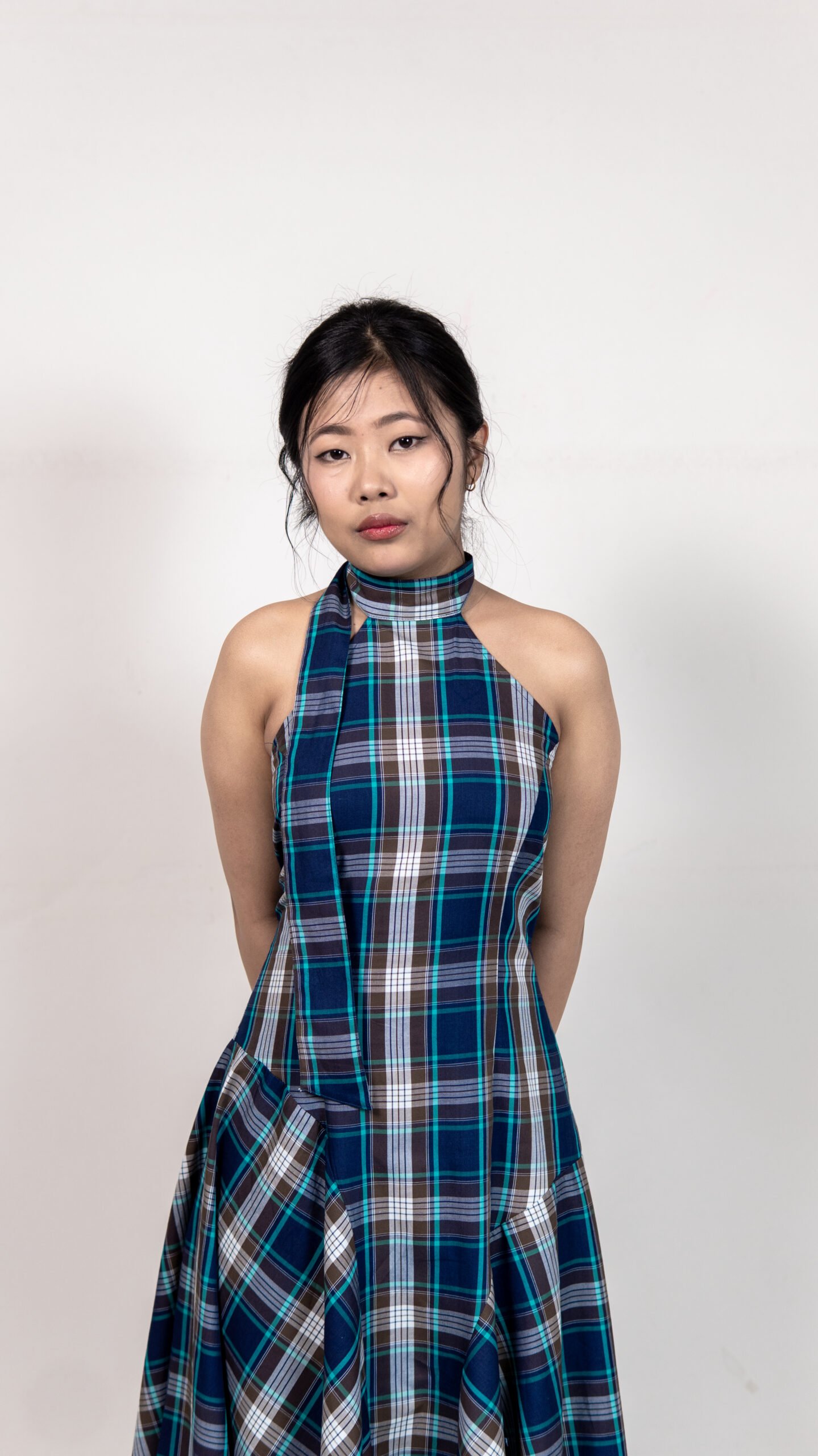 Blue Plaid Halter Dress