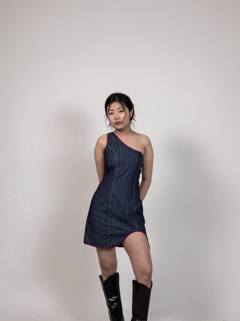 One-Shoulder Pinstripe Mini Dress