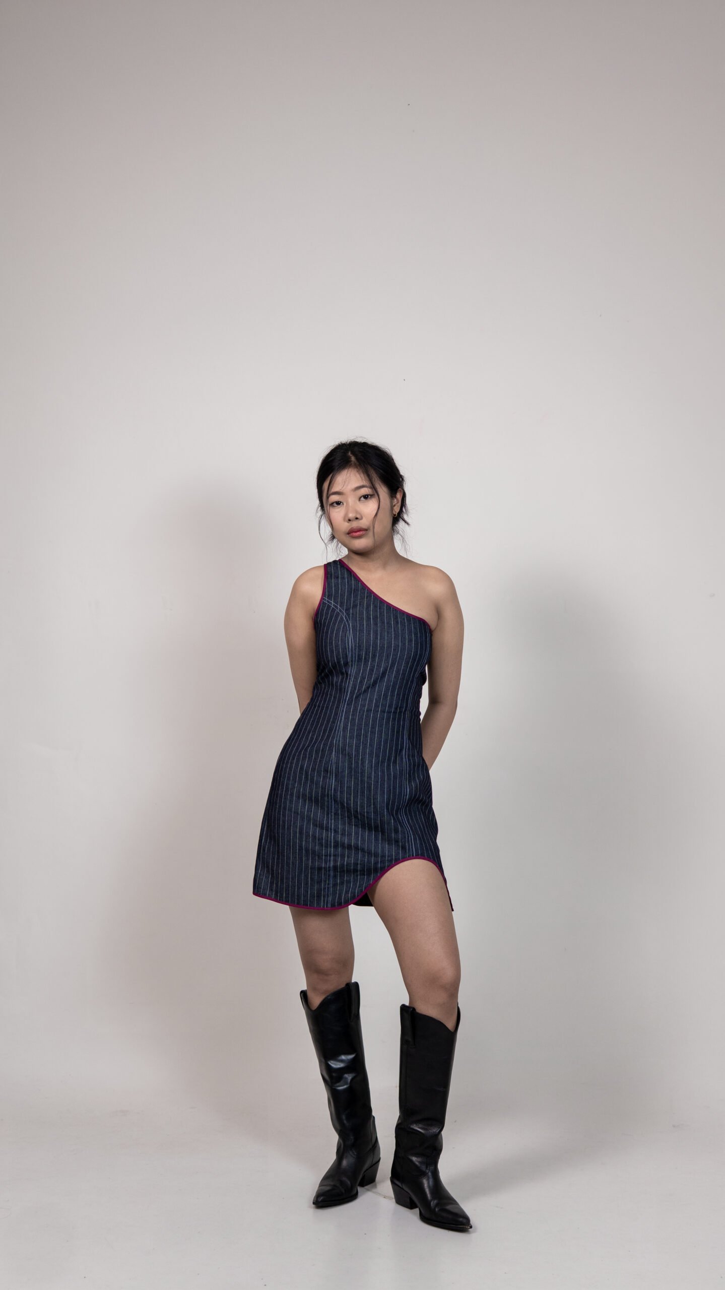 One-Shoulder Pinstripe Mini Dress