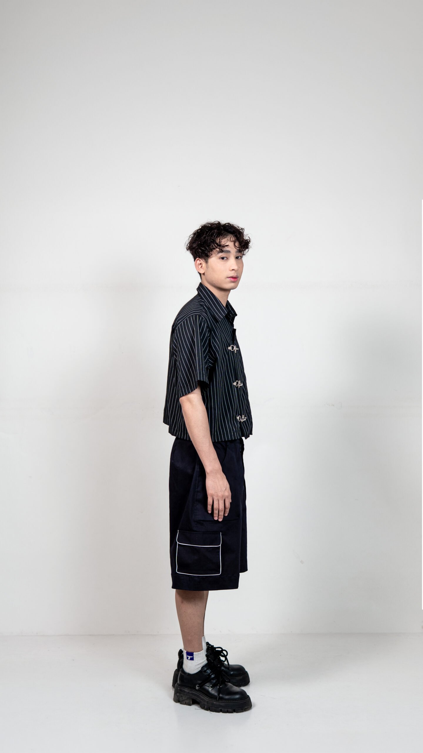 Black Pinstripe Buckle Shirt