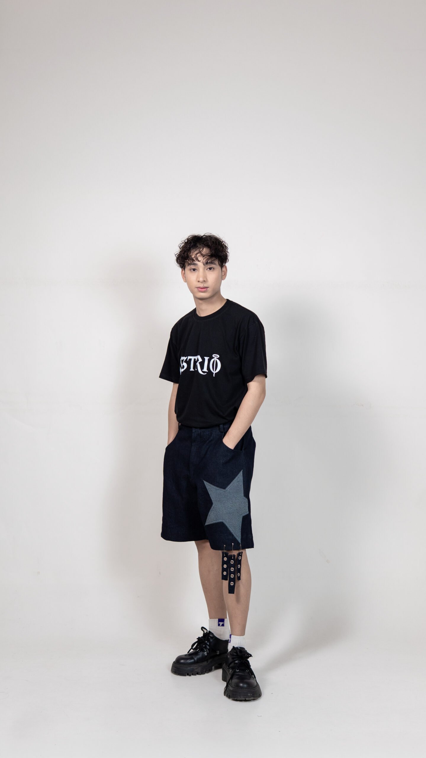 Black Denim Star Patch Shorts