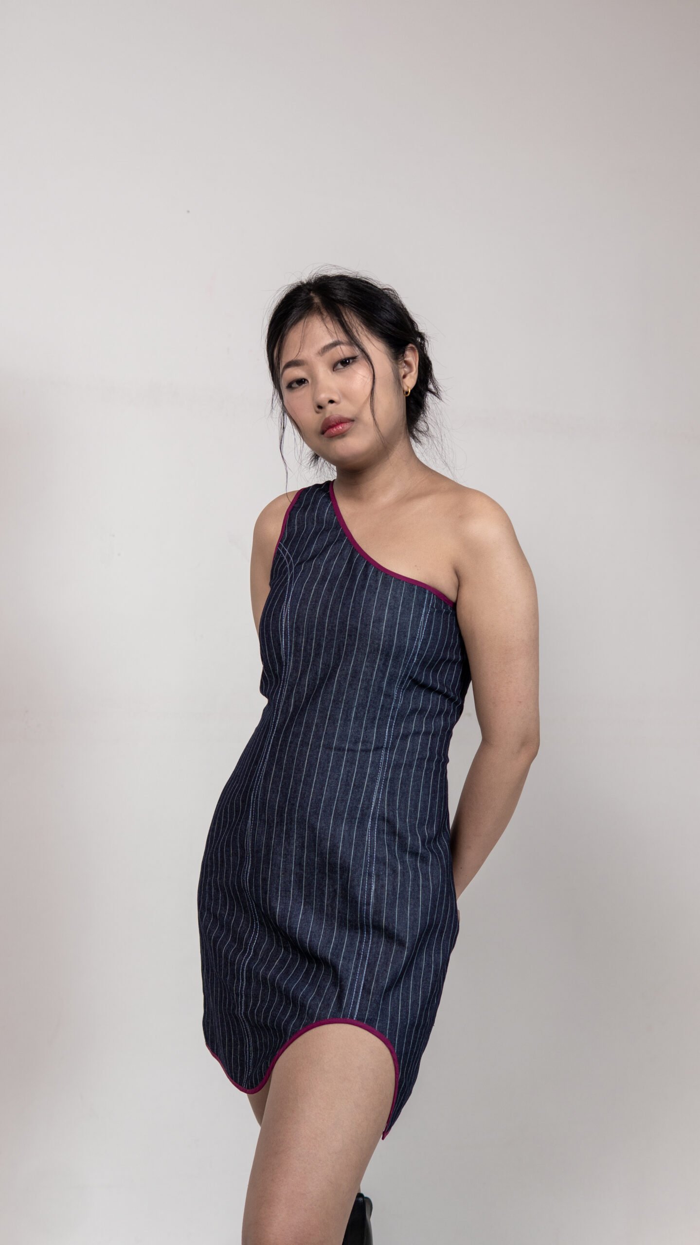 One-Shoulder Pinstripe Mini Dress