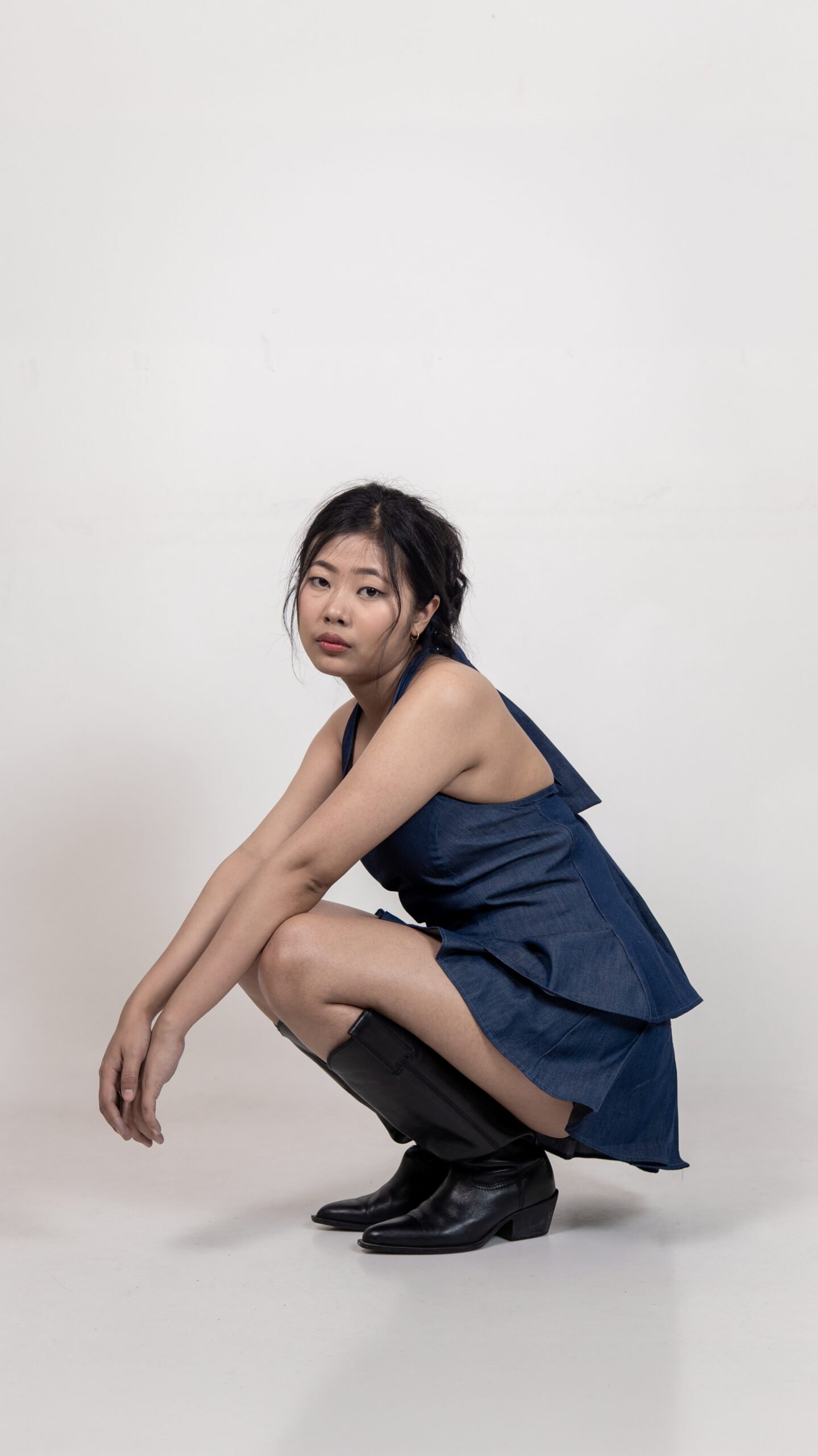 Denim Halter Top & Pleated Skirt