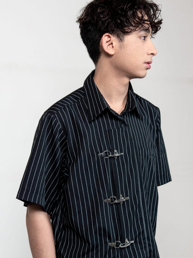 Black Pinstripe Buckle Shirt