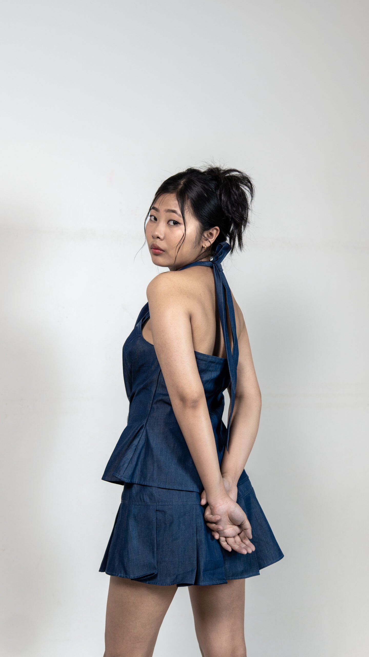 Denim Halter Top & Pleated Skirt