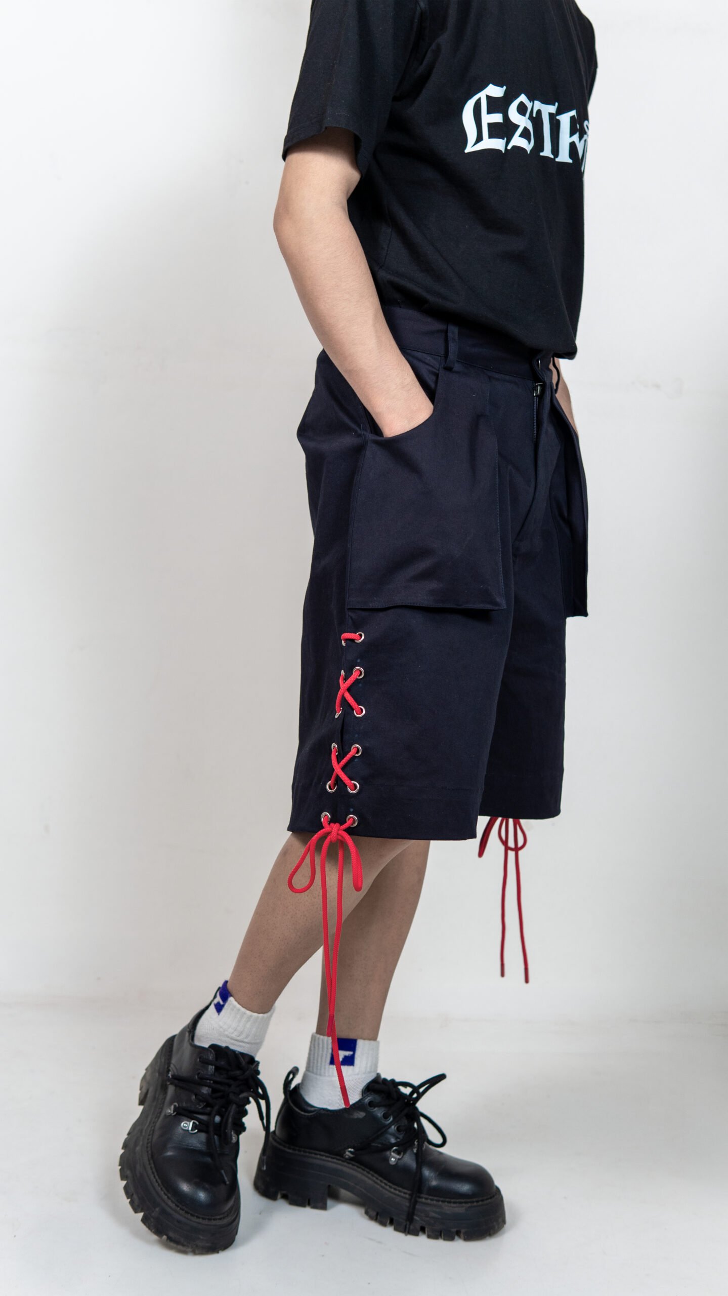 Black Lace-Up Detail Shorts