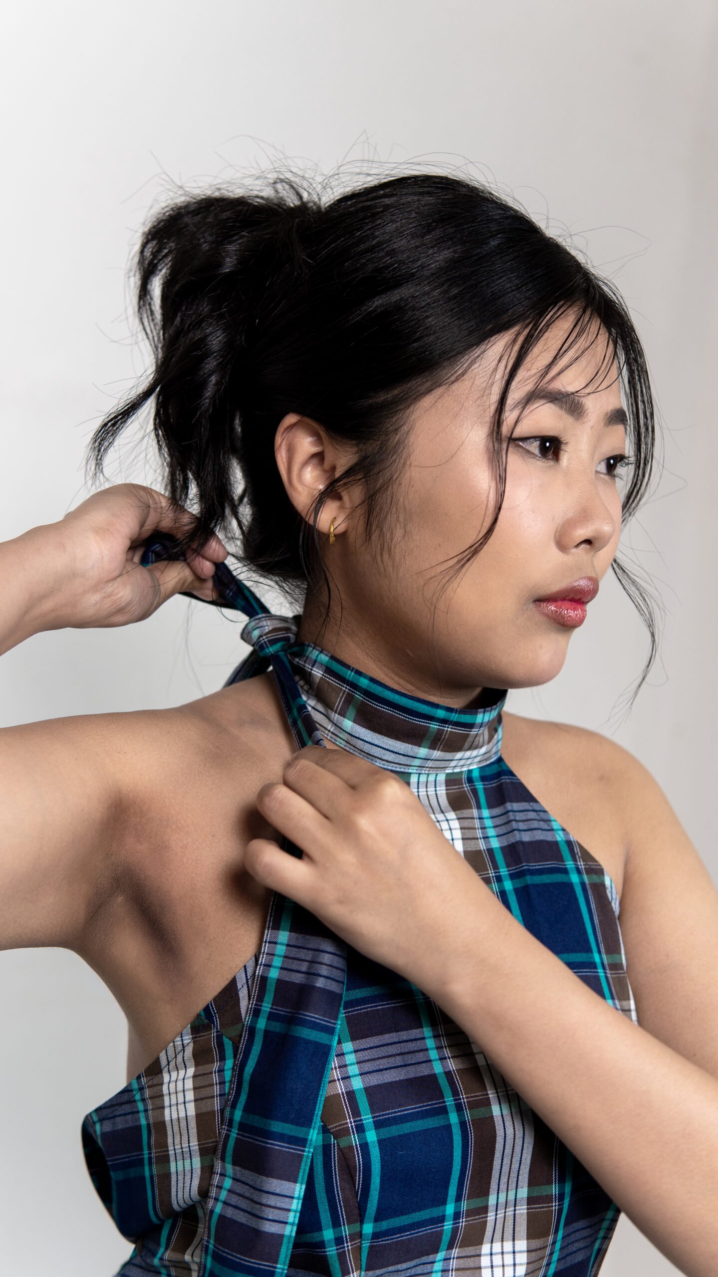 Blue Plaid Halter Dress