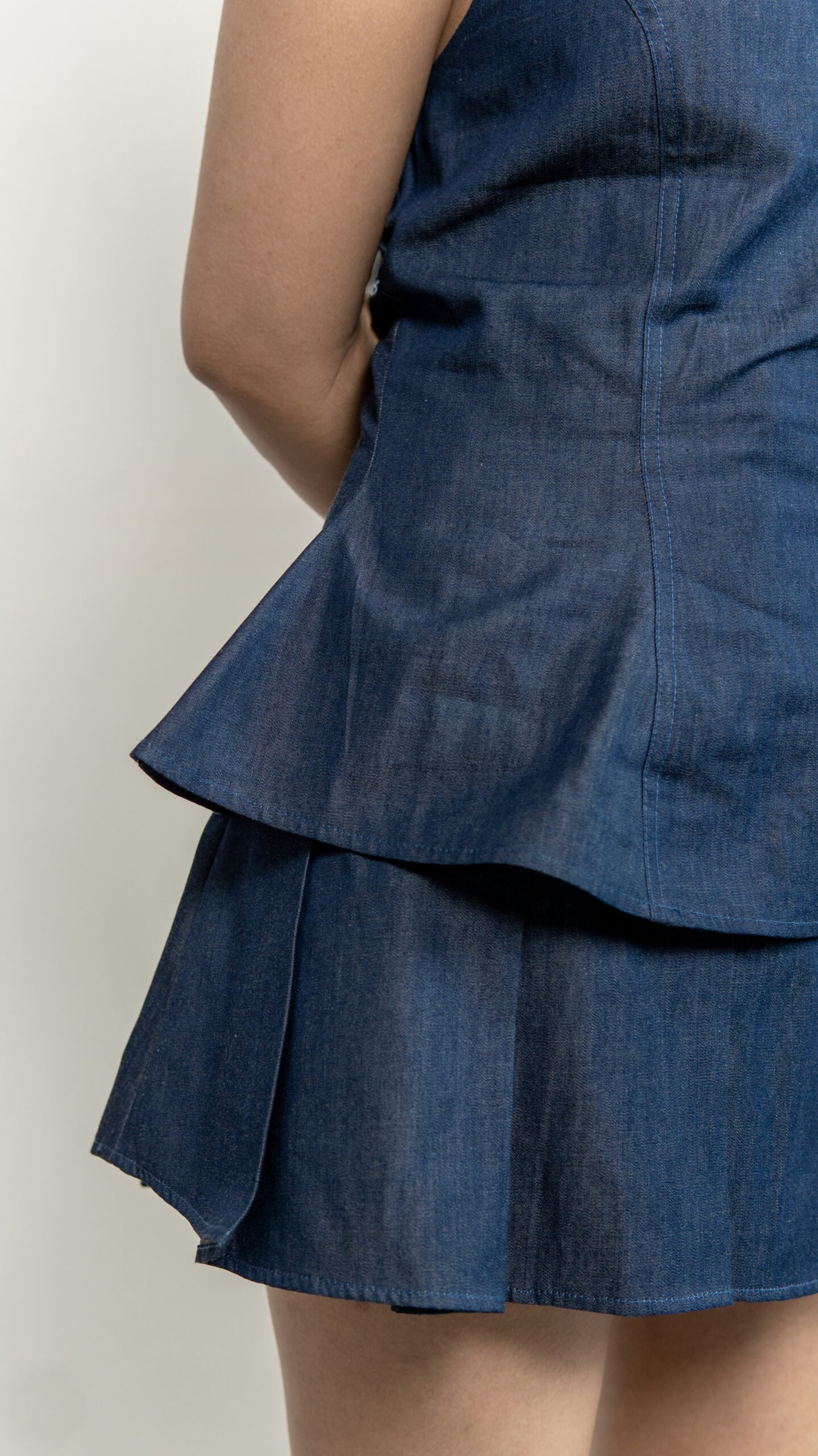 Denim Halter Top & Pleated Skirt