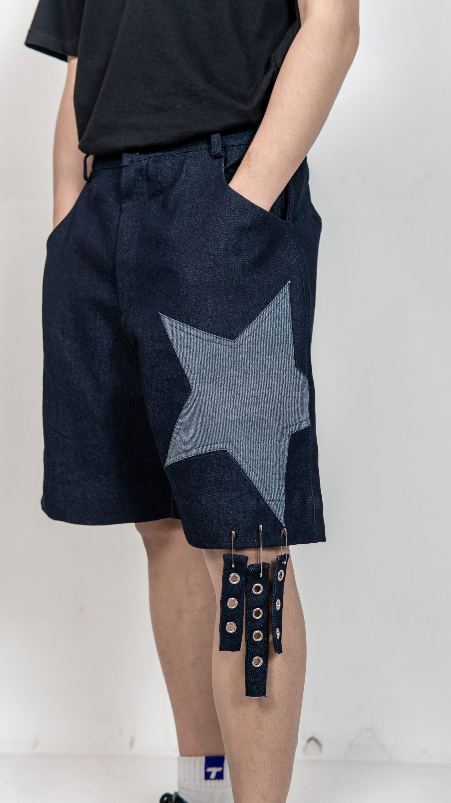Black Denim Star Patch Shorts