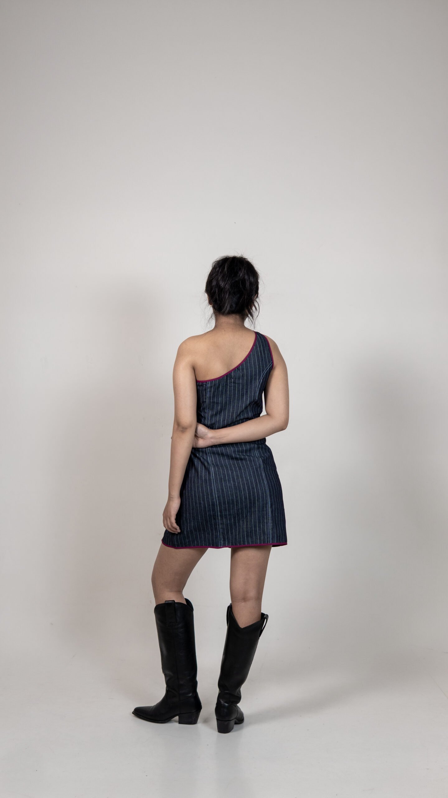 One-Shoulder Pinstripe Mini Dress
