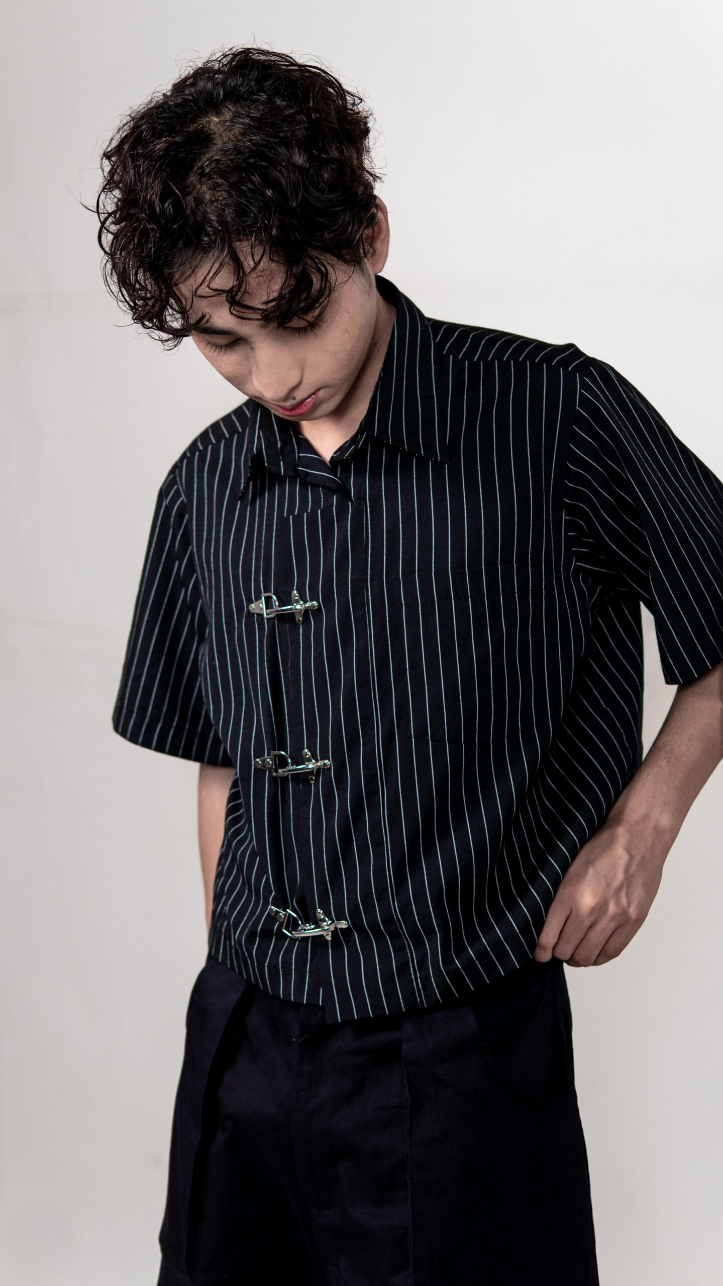 Black Pinstripe Buckle Shirt