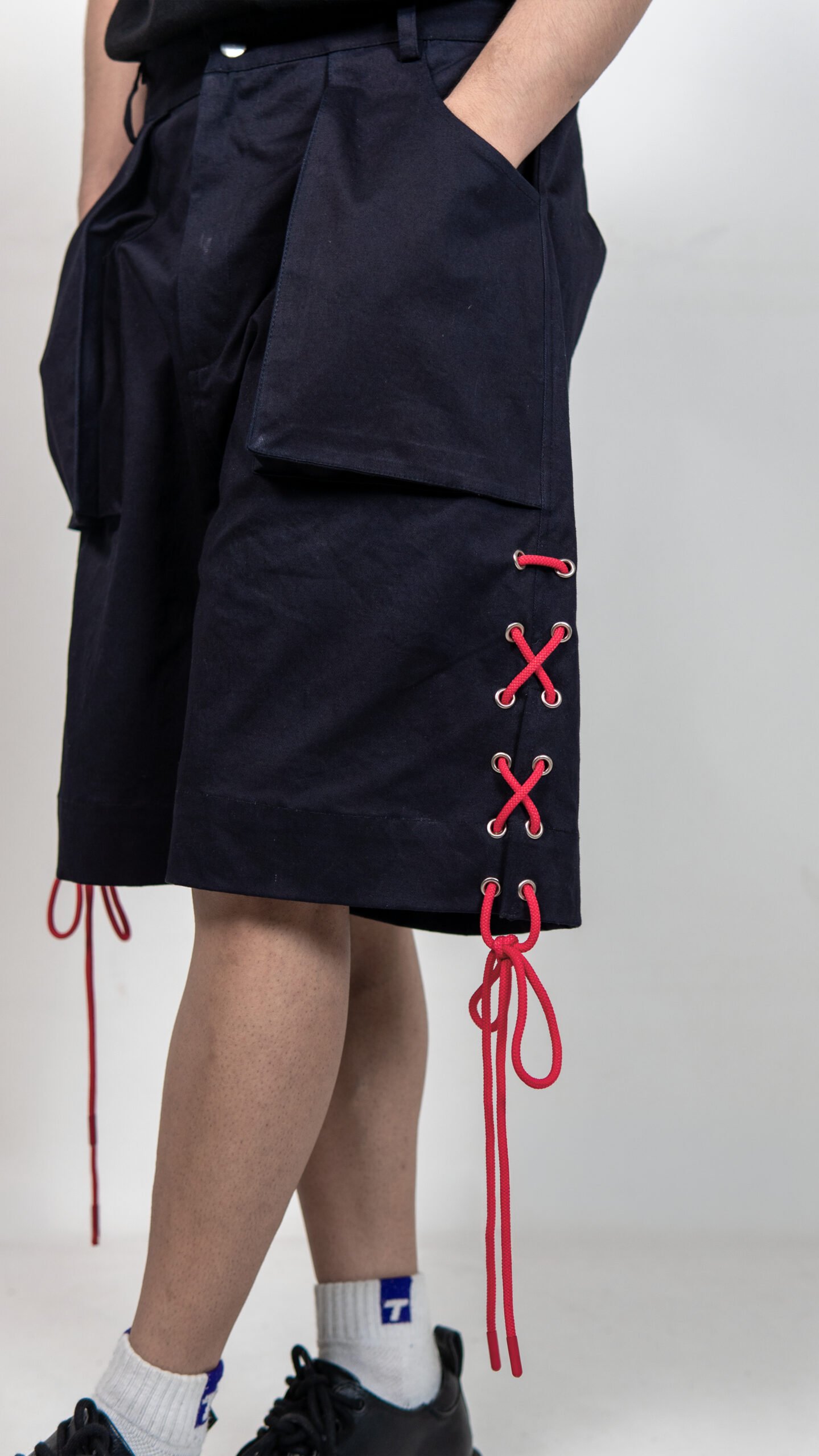 Black Lace-Up Detail Shorts
