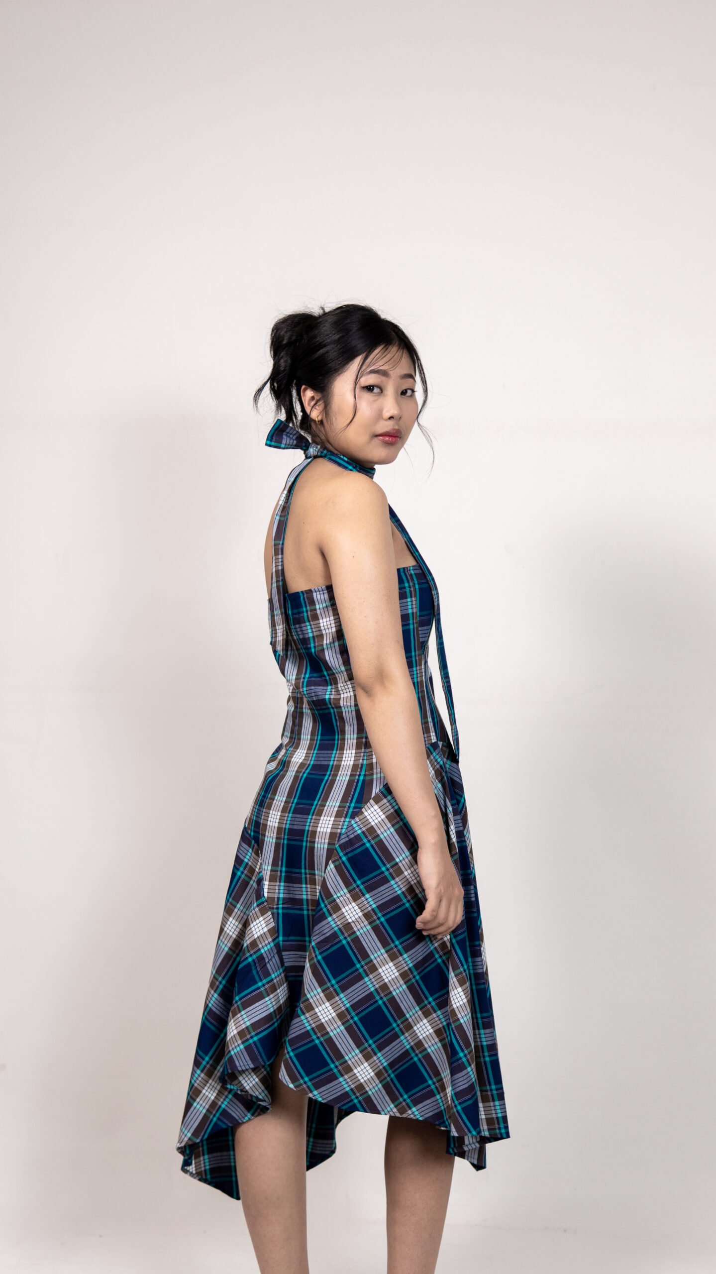 Blue Plaid Halter Dress