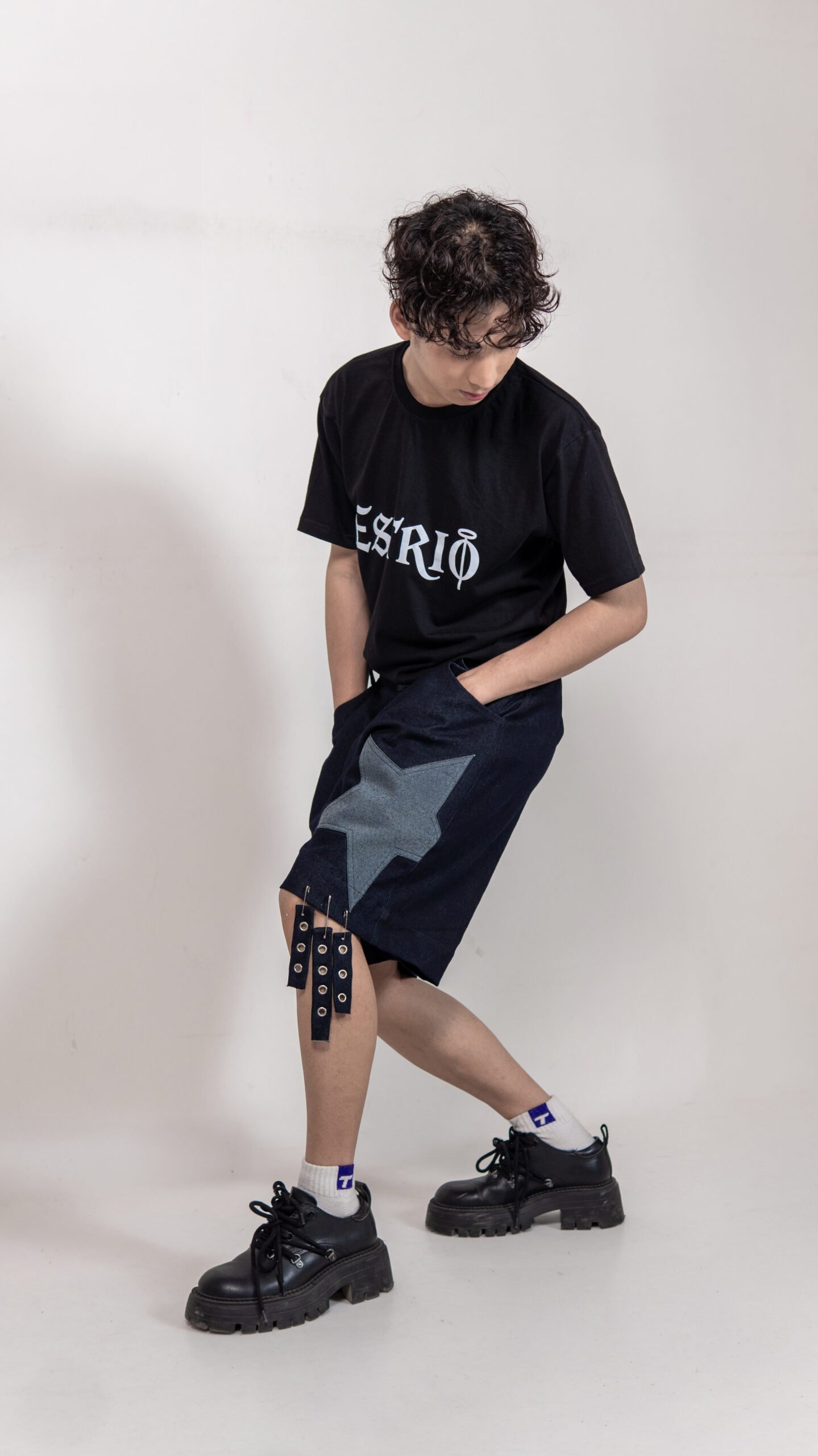 Black Denim Star Patch Shorts