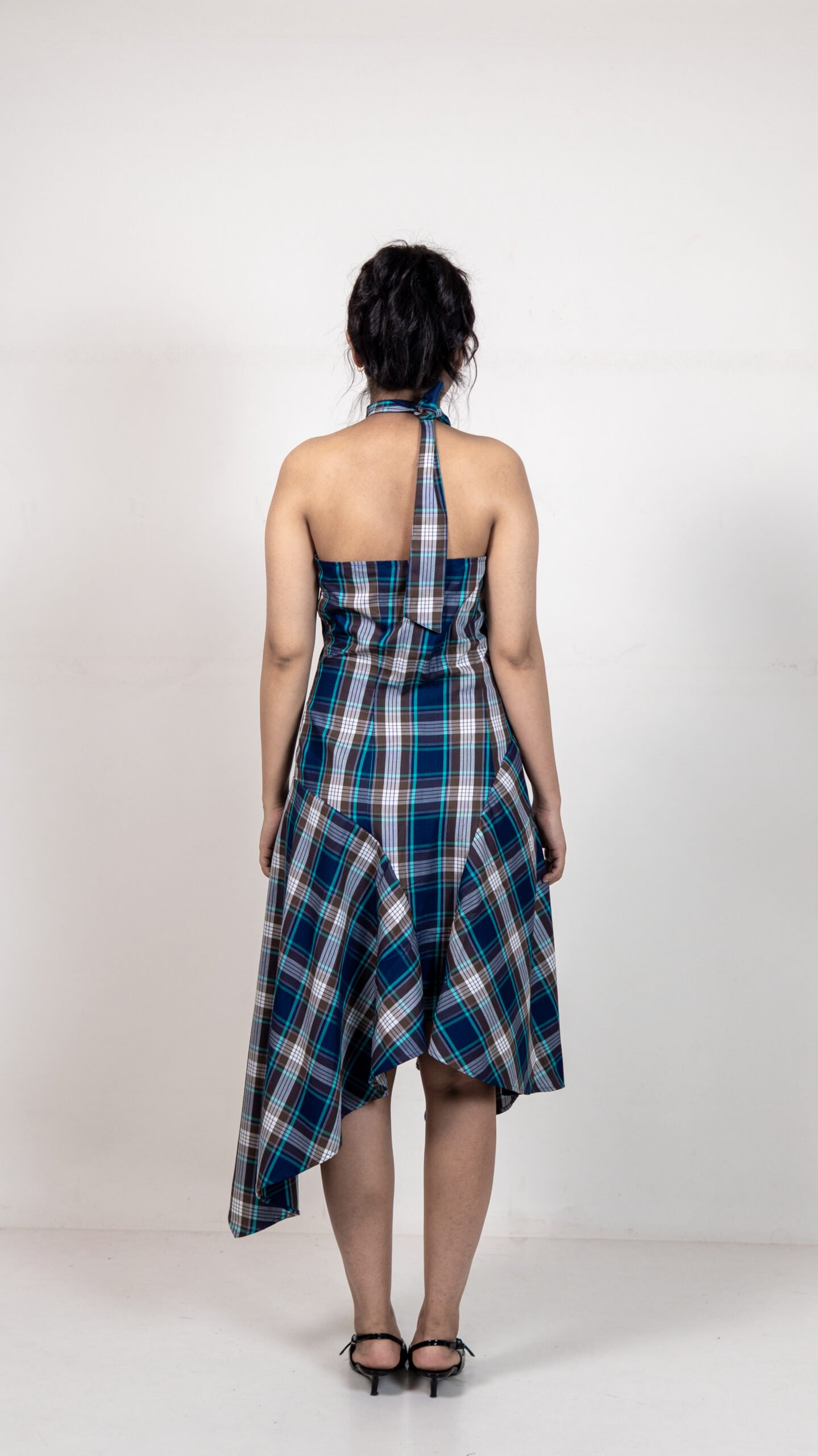 Blue Plaid Halter Dress