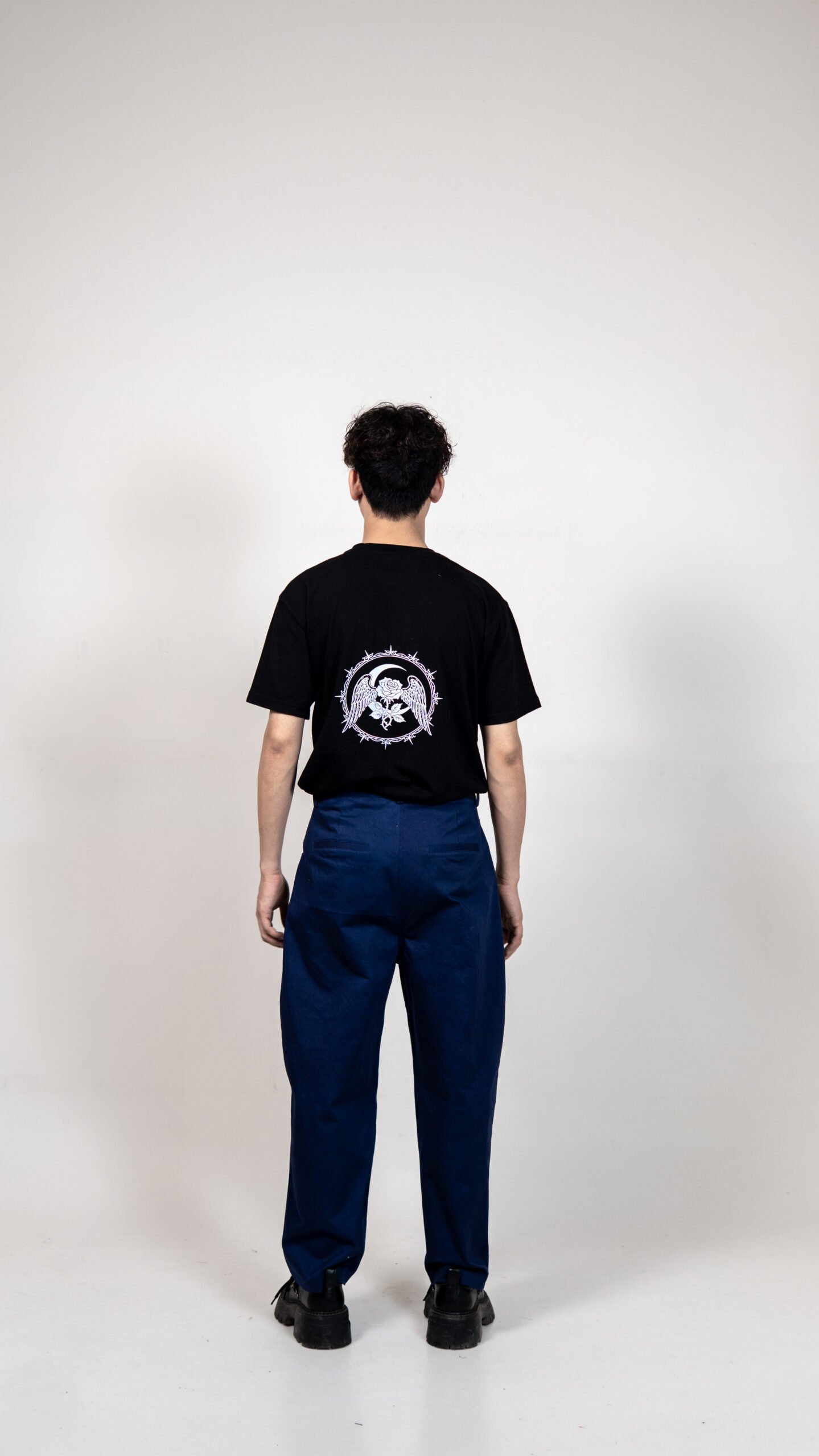 Navy Blue Cargo Pants with Red Strap Detail