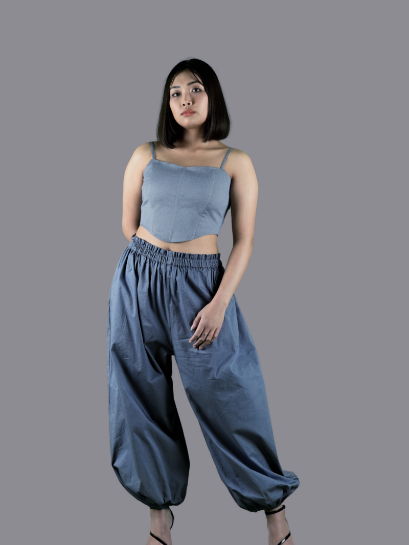 Grey Corset Top & Relaxed Pants
