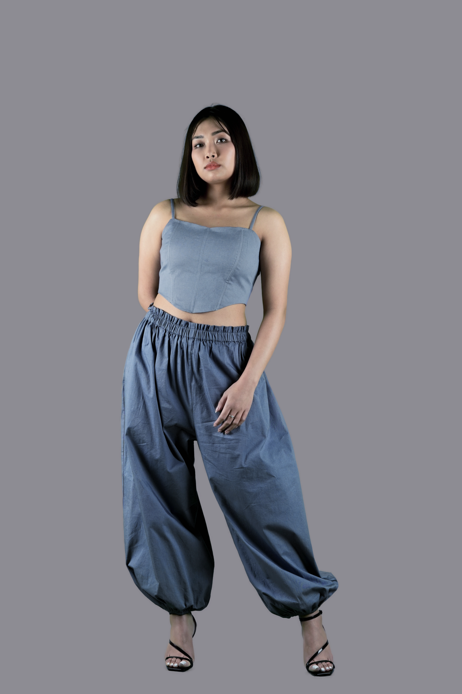 Grey Corset Top & Relaxed Pants