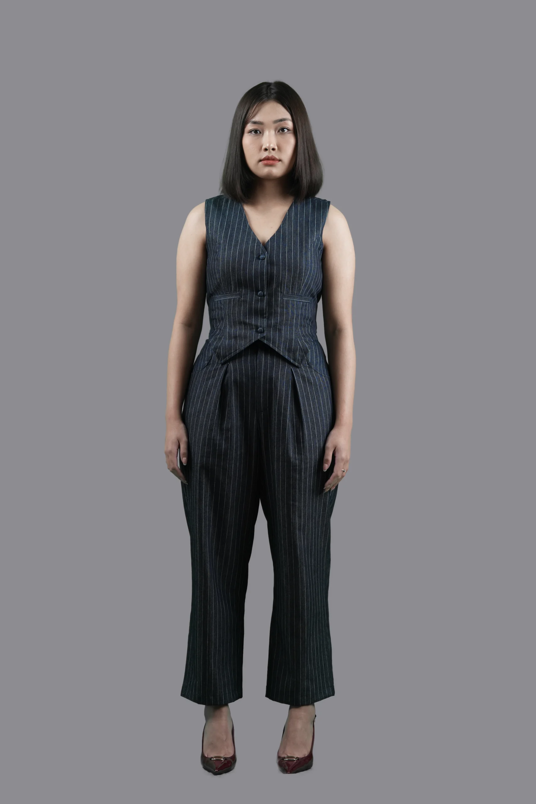 Pinstripe Denim Vest & Pants