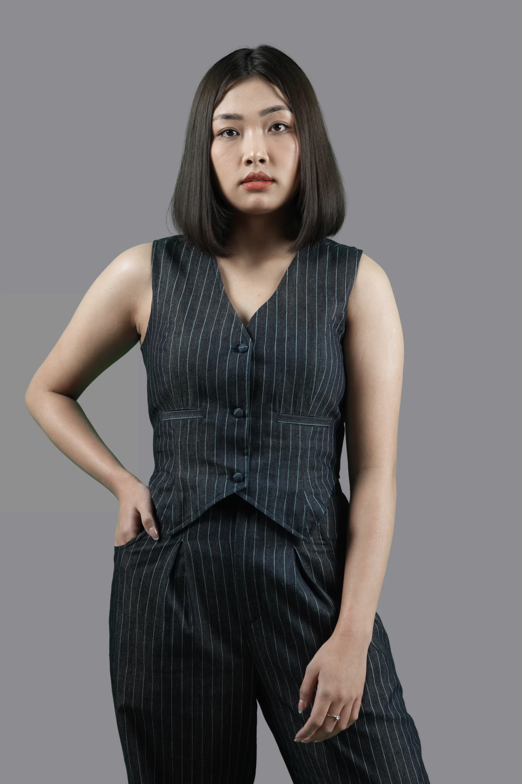 Pinstripe Denim Vest & Pants