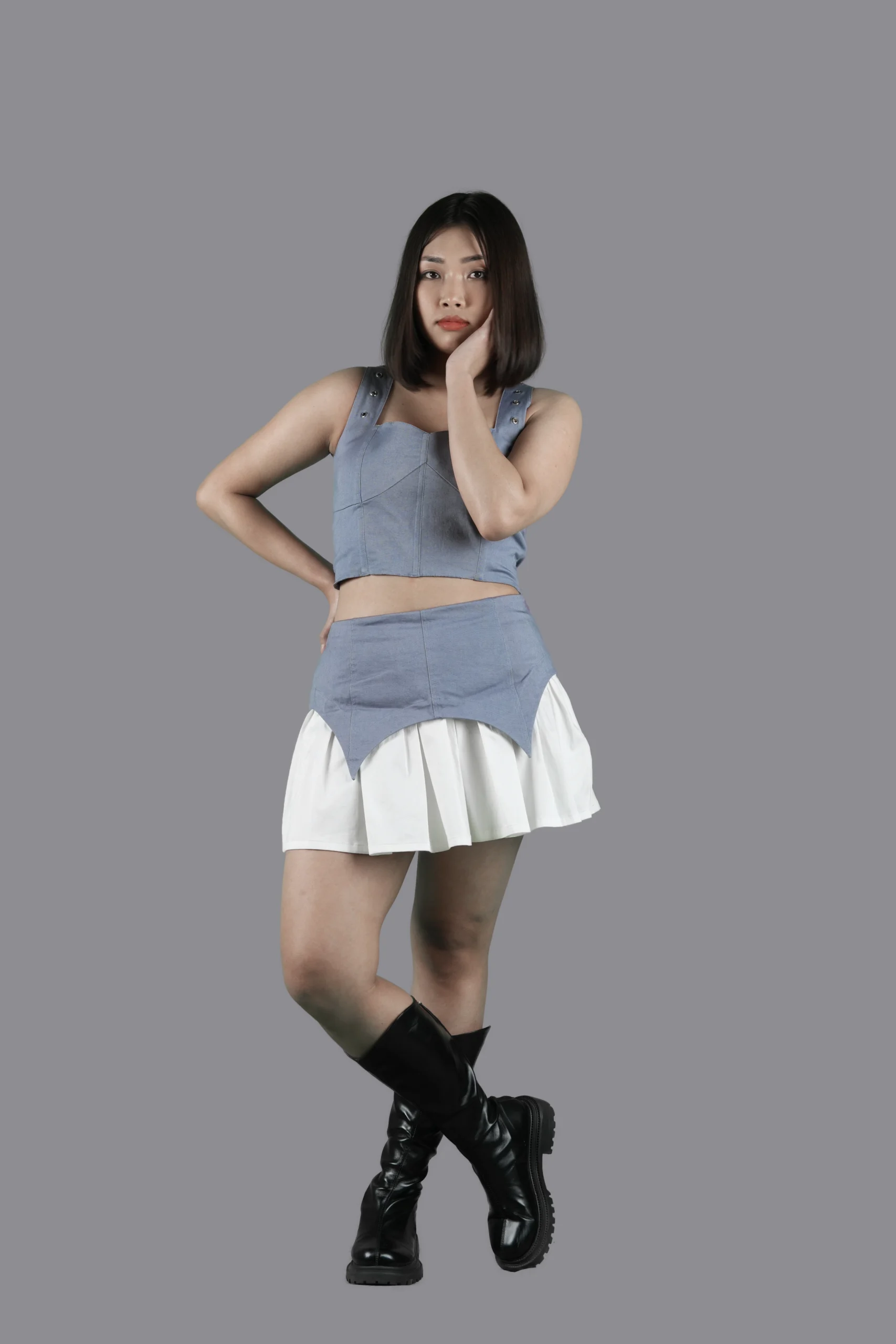 Grey Corset Top & Layered Gathered Skirt