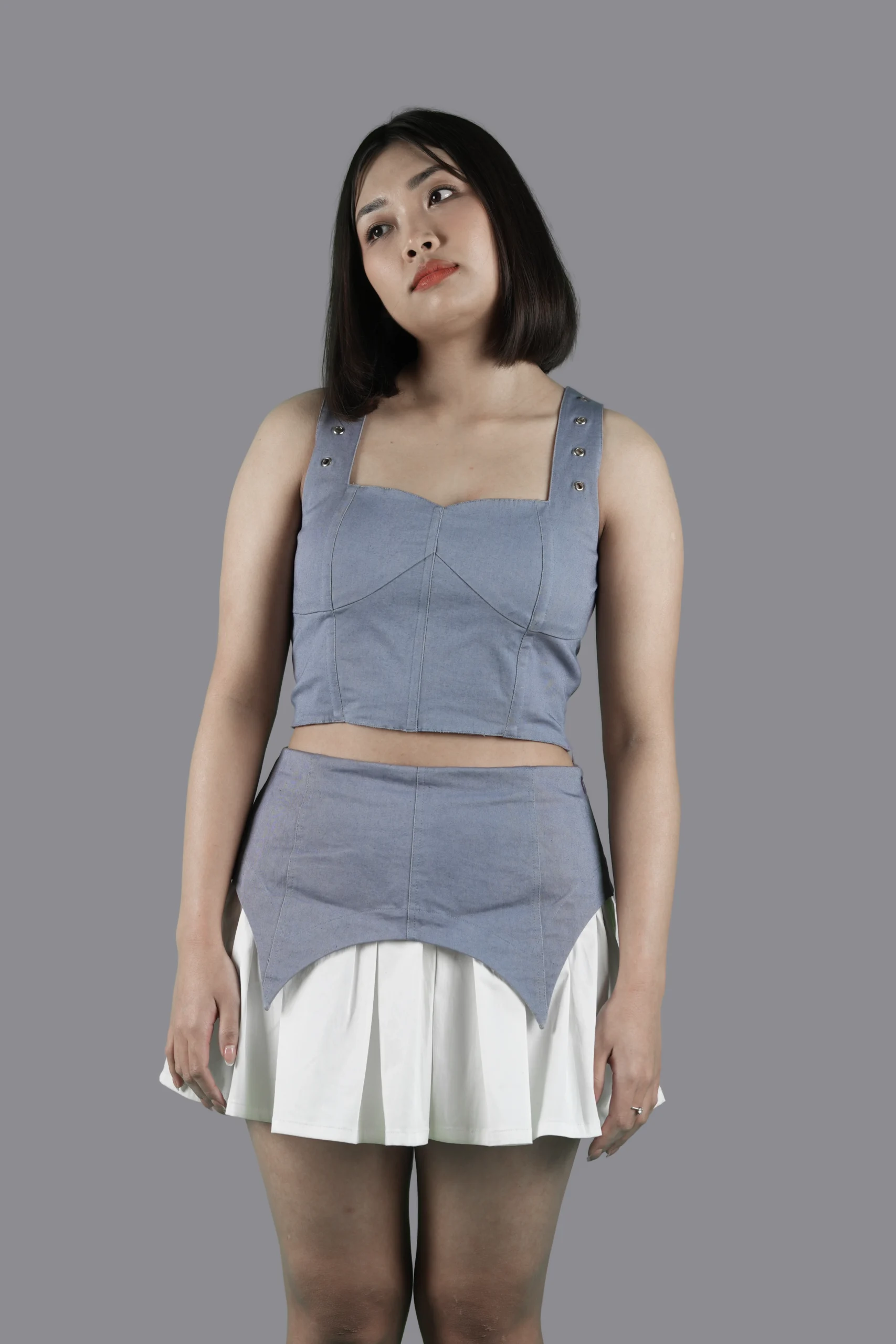Grey Corset Top & Layered Gathered Skirt