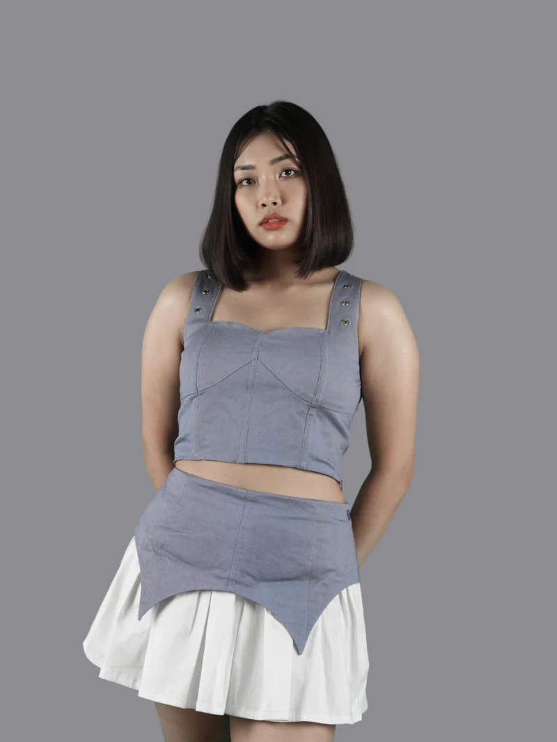 Grey Corset Top & Layered Gathered Skirt