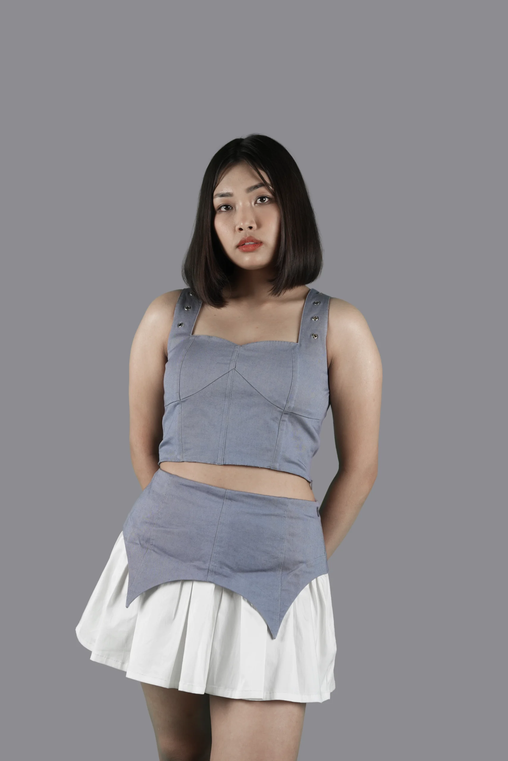 Grey Corset Top & Layered Gathered Skirt