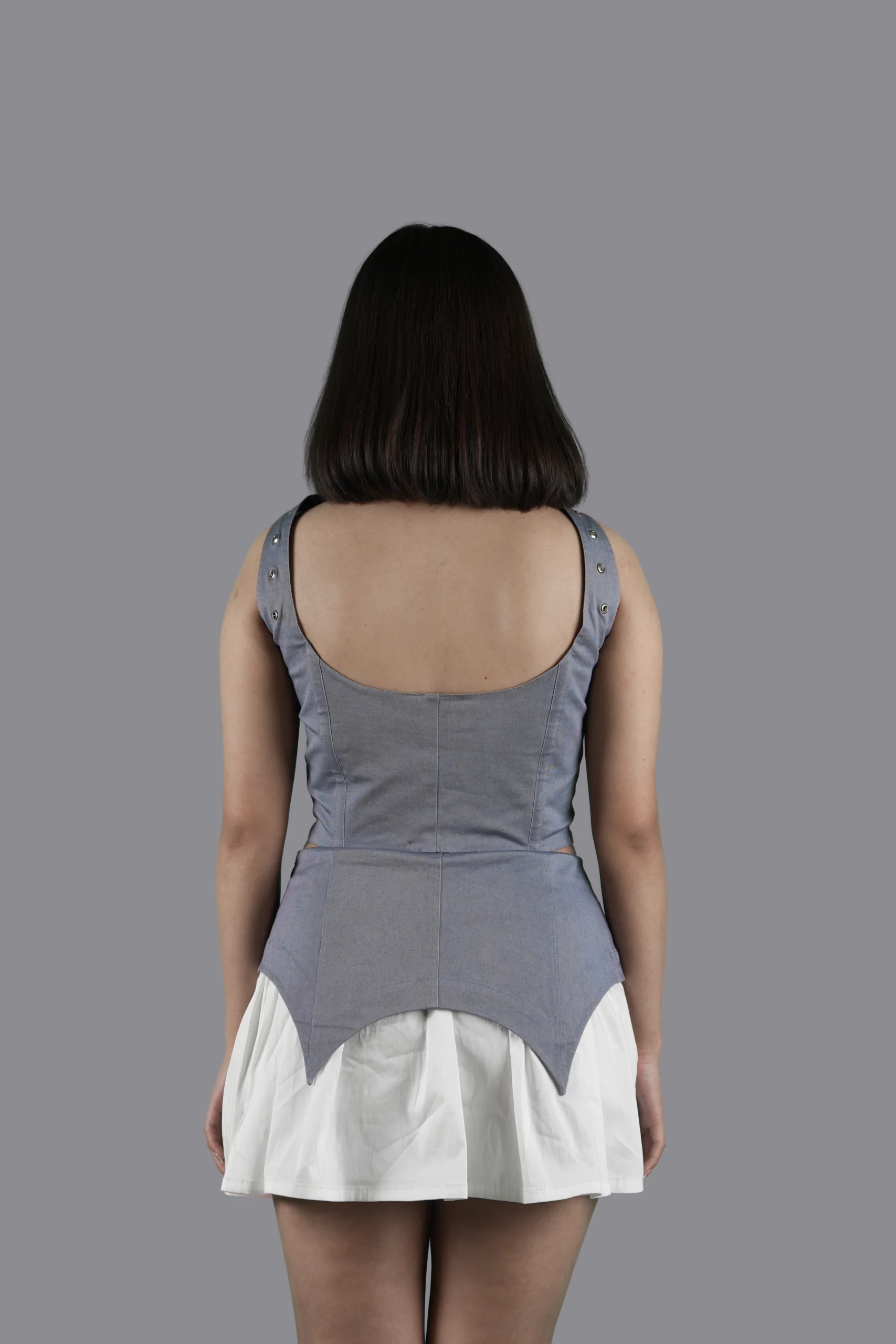 Grey Corset Top & Layered Gathered Skirt