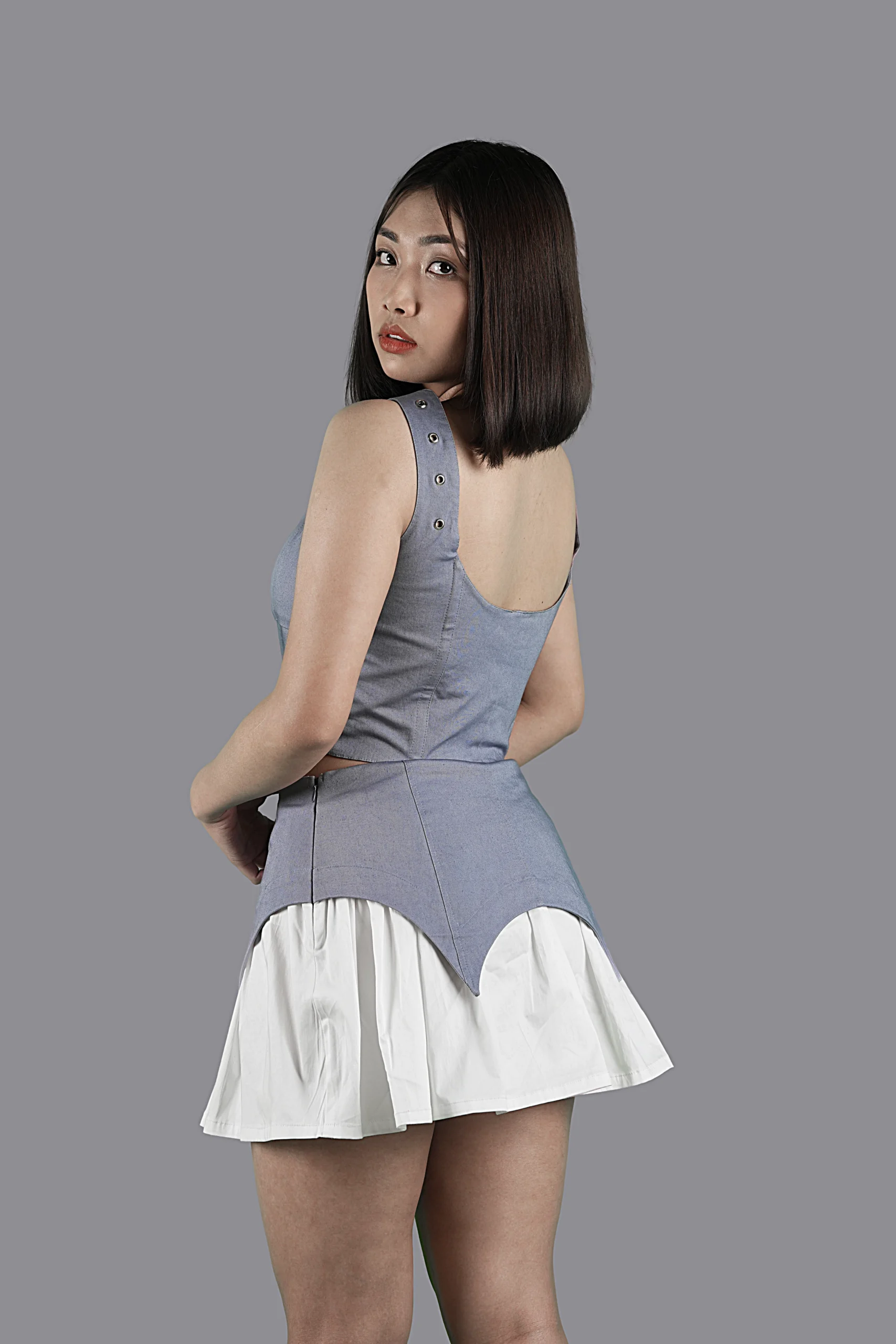 Grey Corset Top & Layered Gathered Skirt