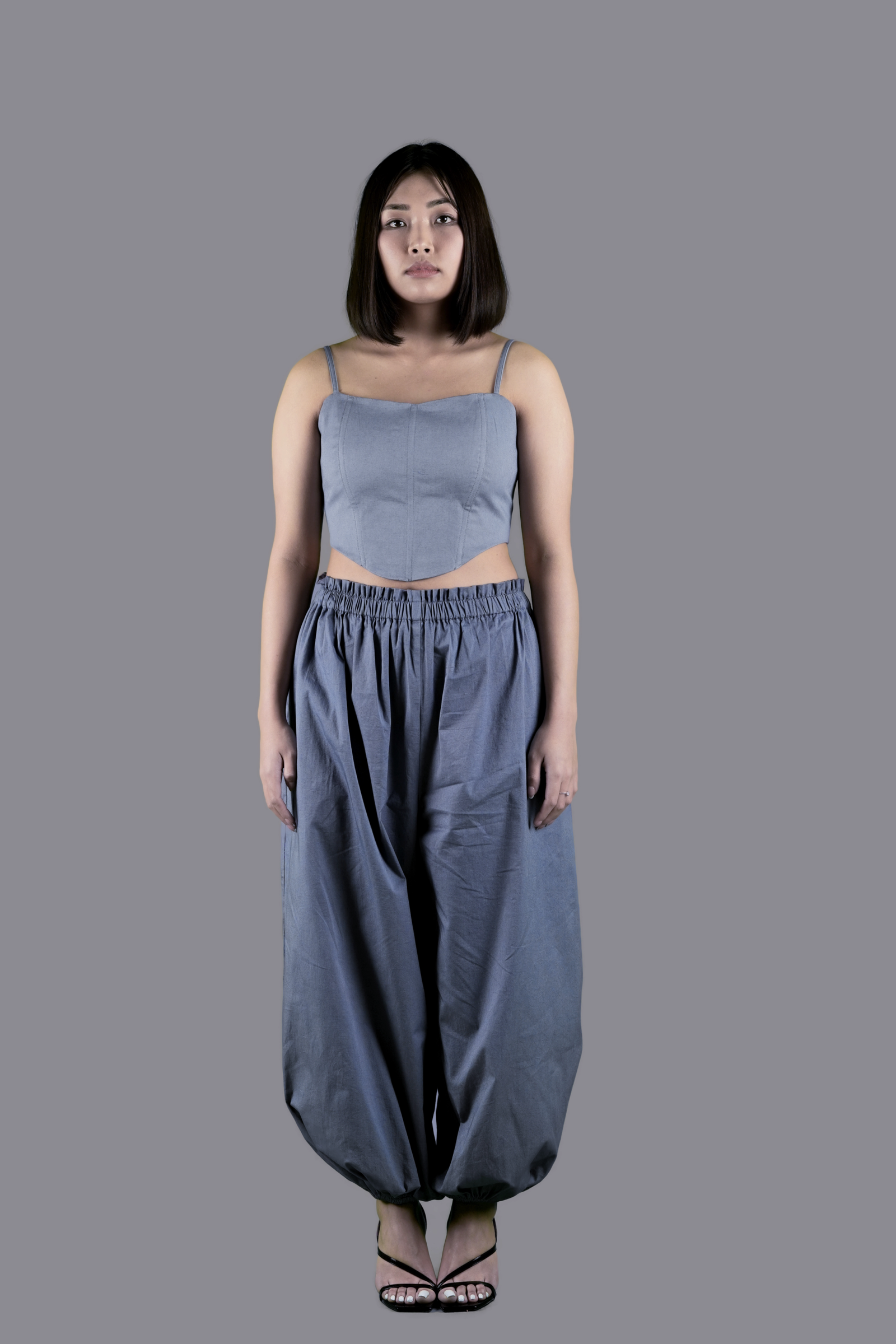 Grey Corset Top & Relaxed Pants