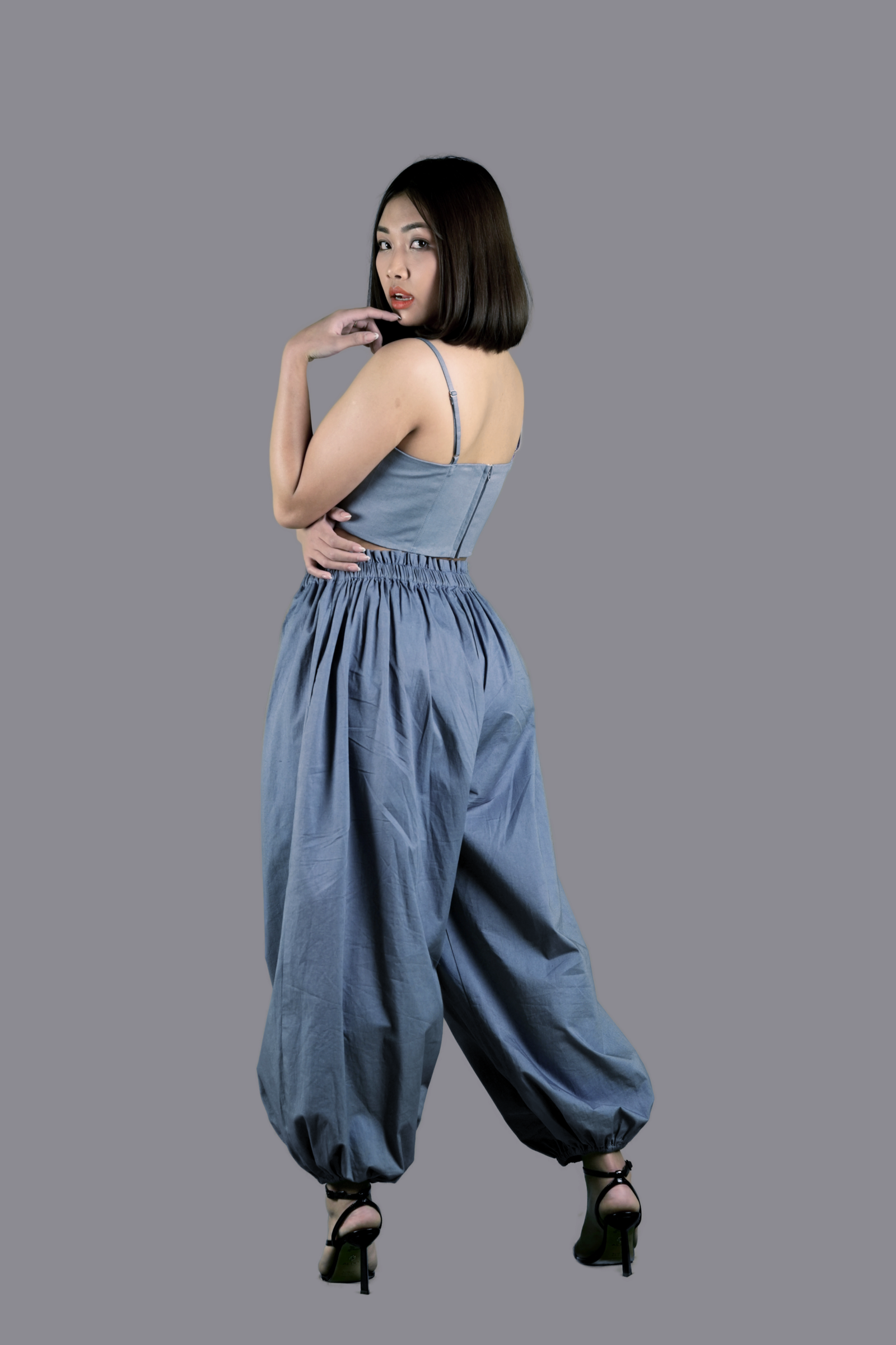 Grey Corset Top & Relaxed Pants