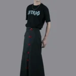 Black Skirt with Red Knot Button