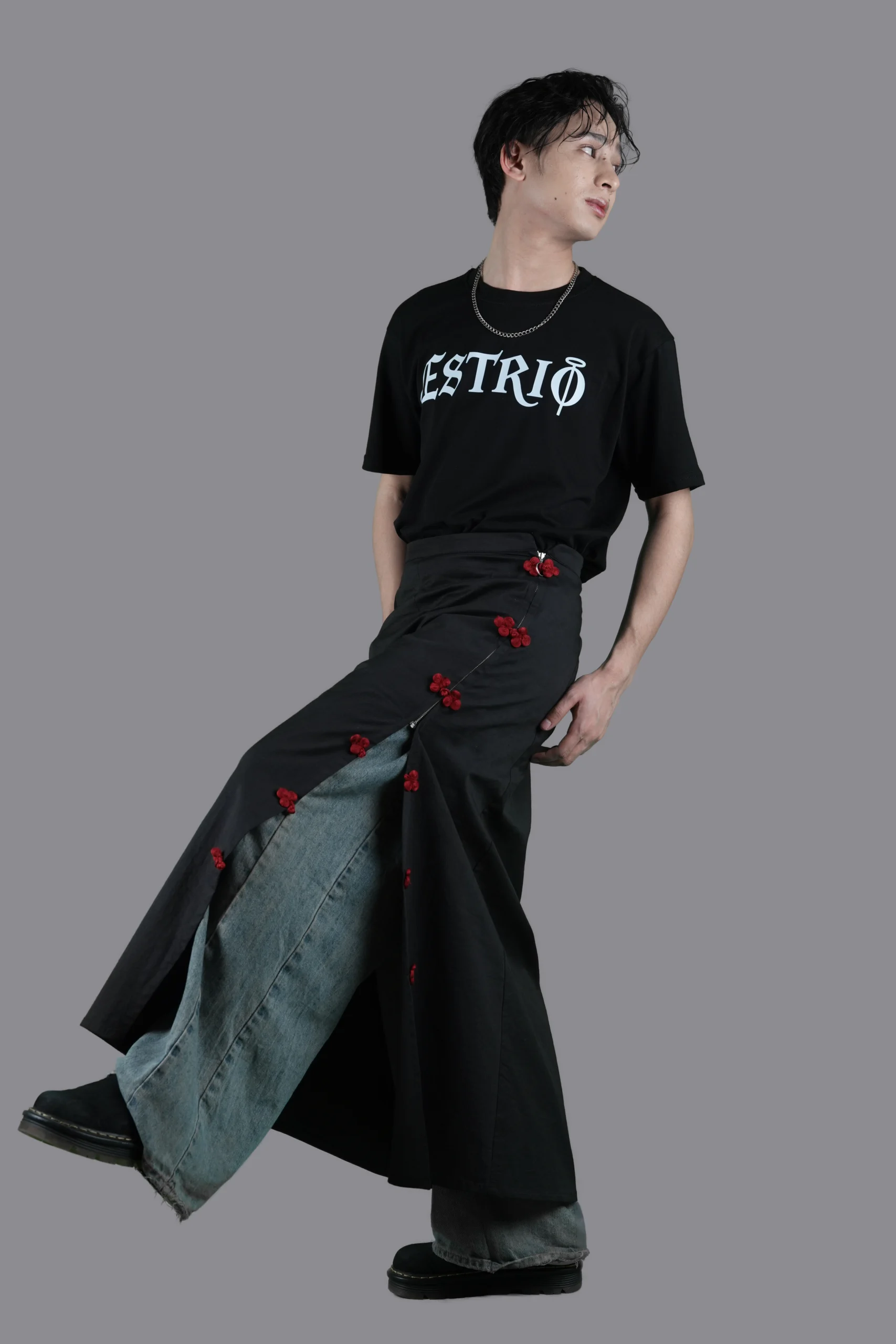 Black Skirt with Red Knot Button